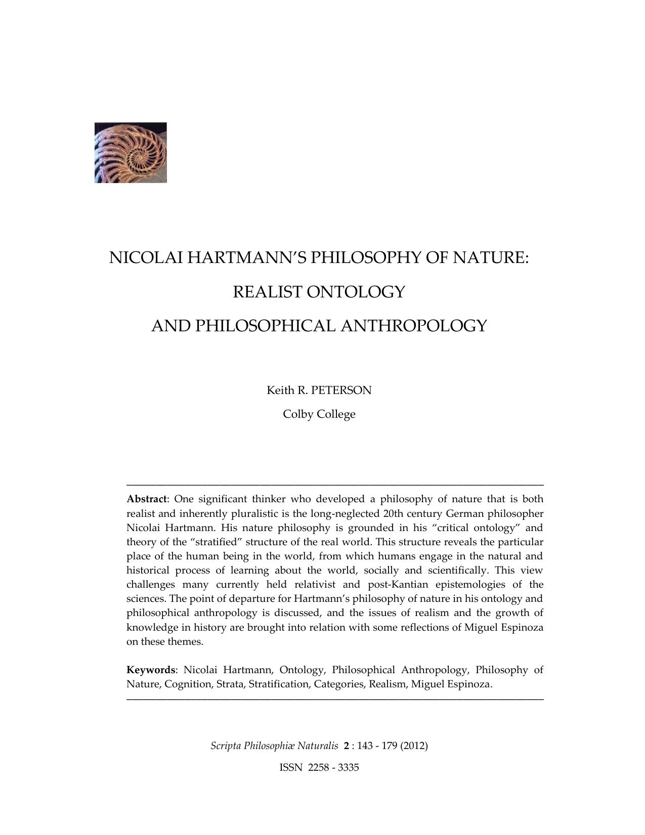 Nicolai Hartmanns Philosophy of Nature - Realist Ontology and Philosophical Anthology - Essay