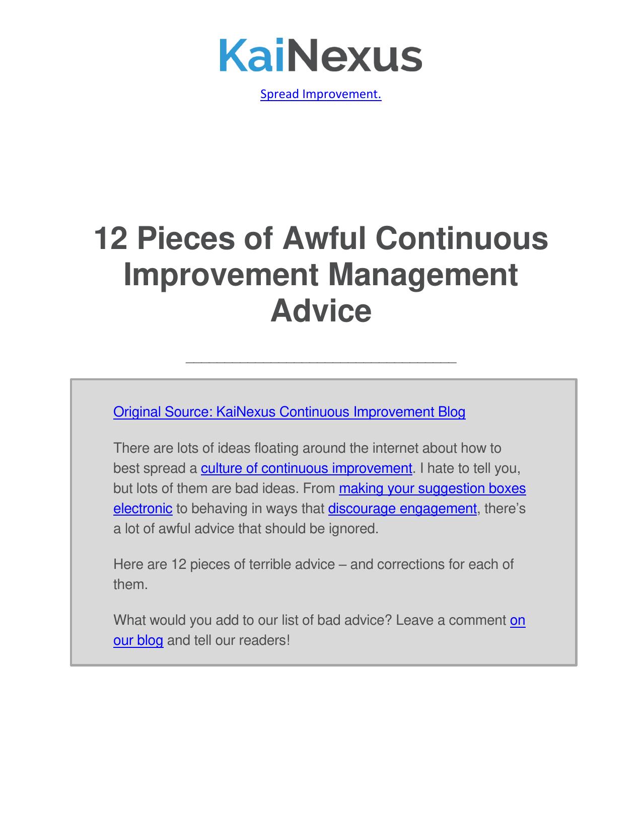 12 Pieces of Awful Continuous Improvement Management Advice