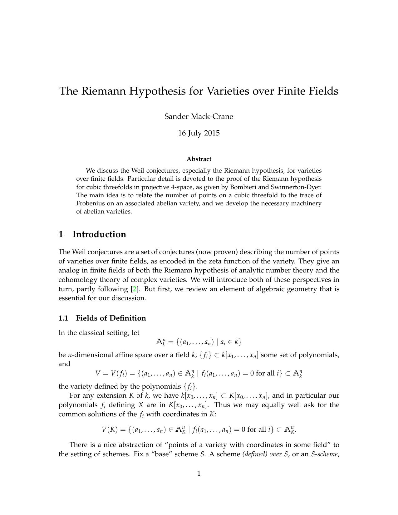 The Riemann Hypothesis for Varieties over Finite Fields - Thesis