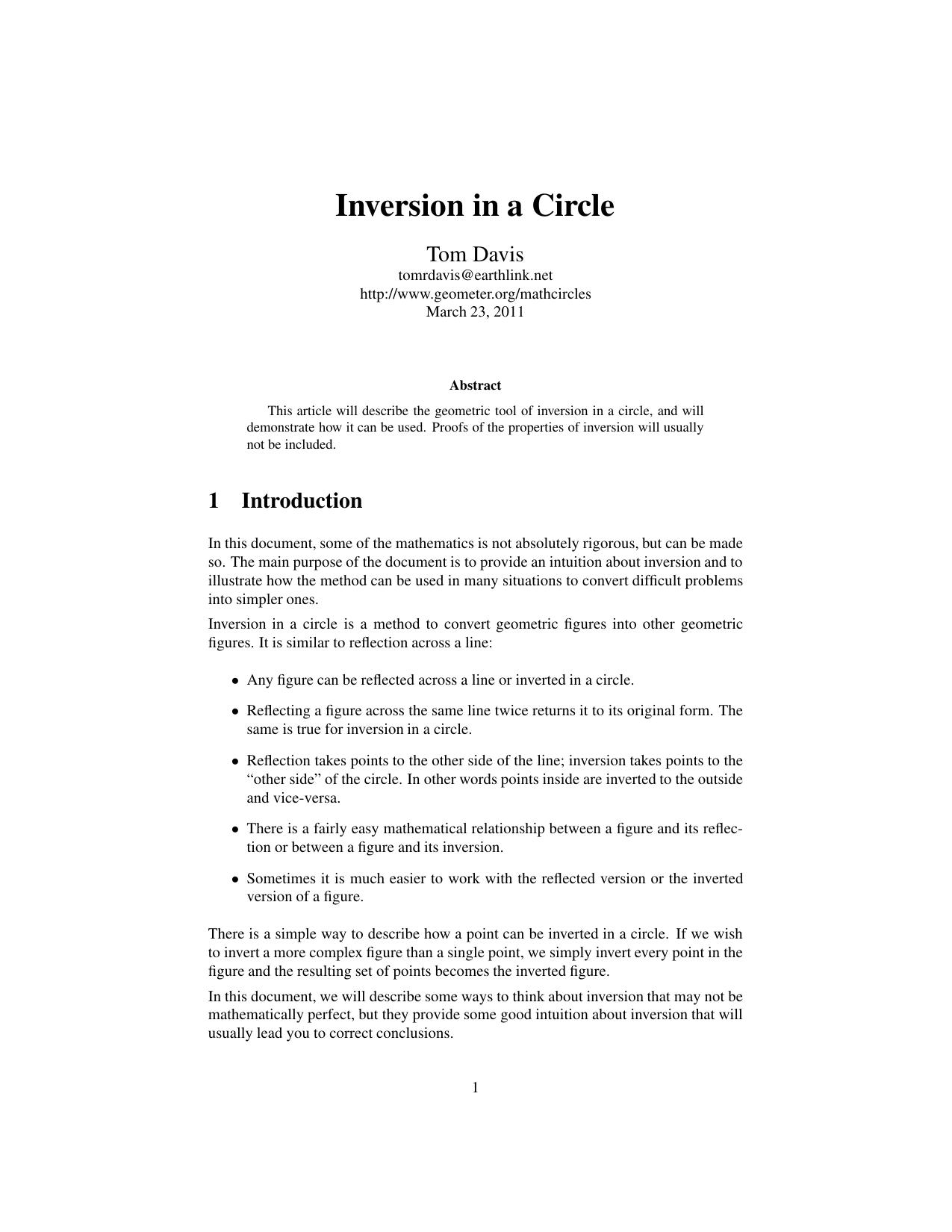 Inversion in a Circle - Essay