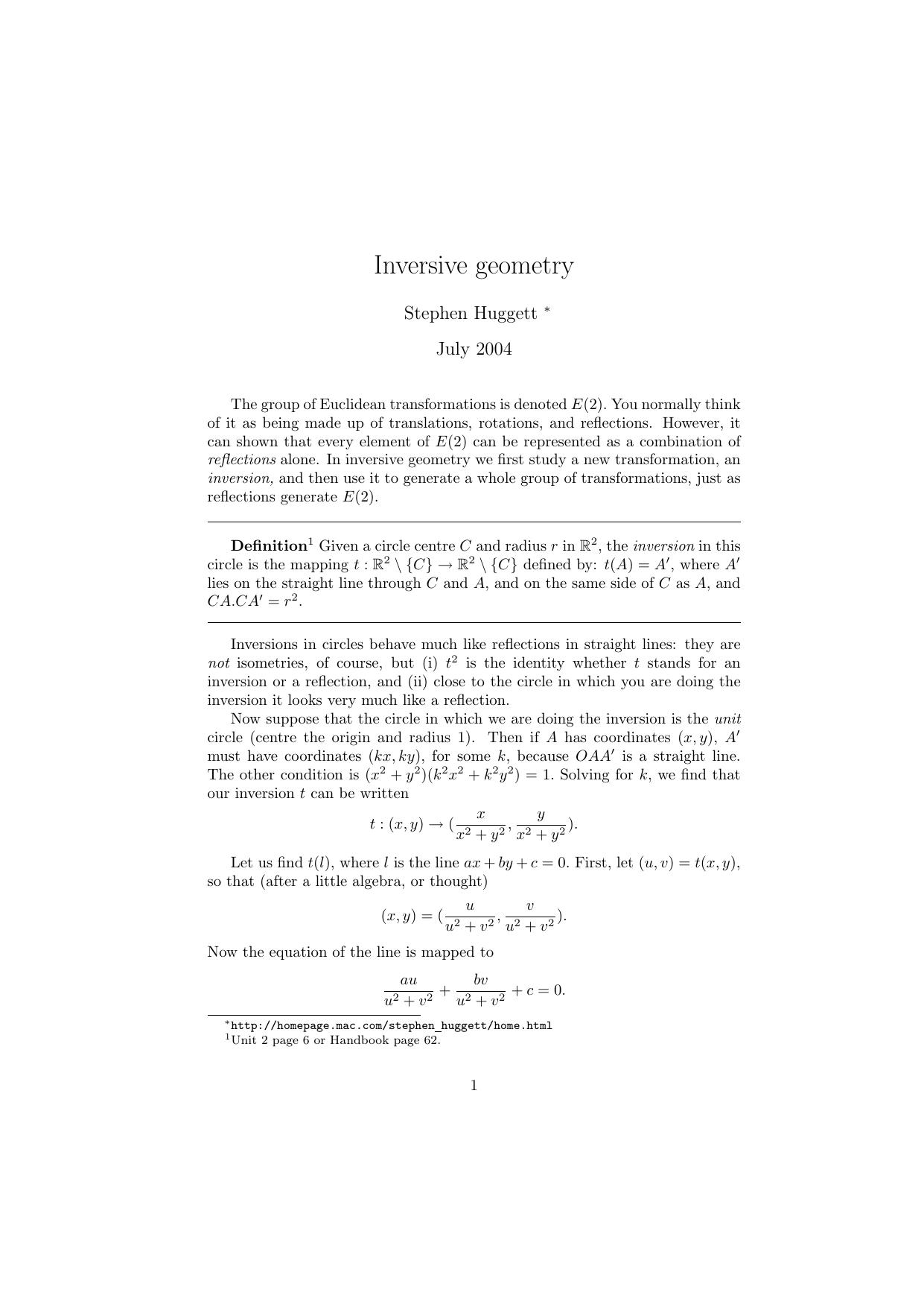 Inversive Geometry (Overview)