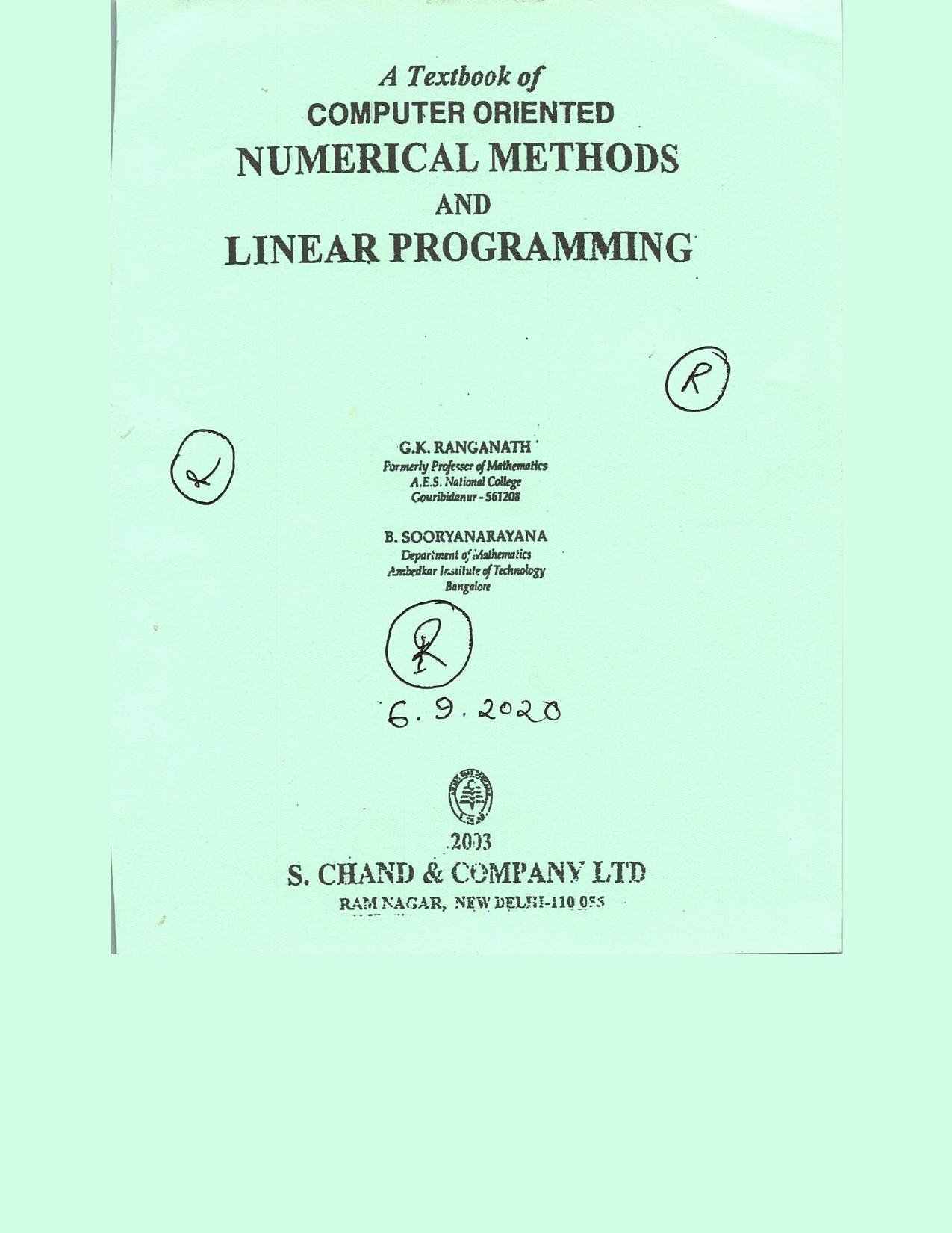 A Textbook of Computer Oriented Numerical Methods and Linear Programming