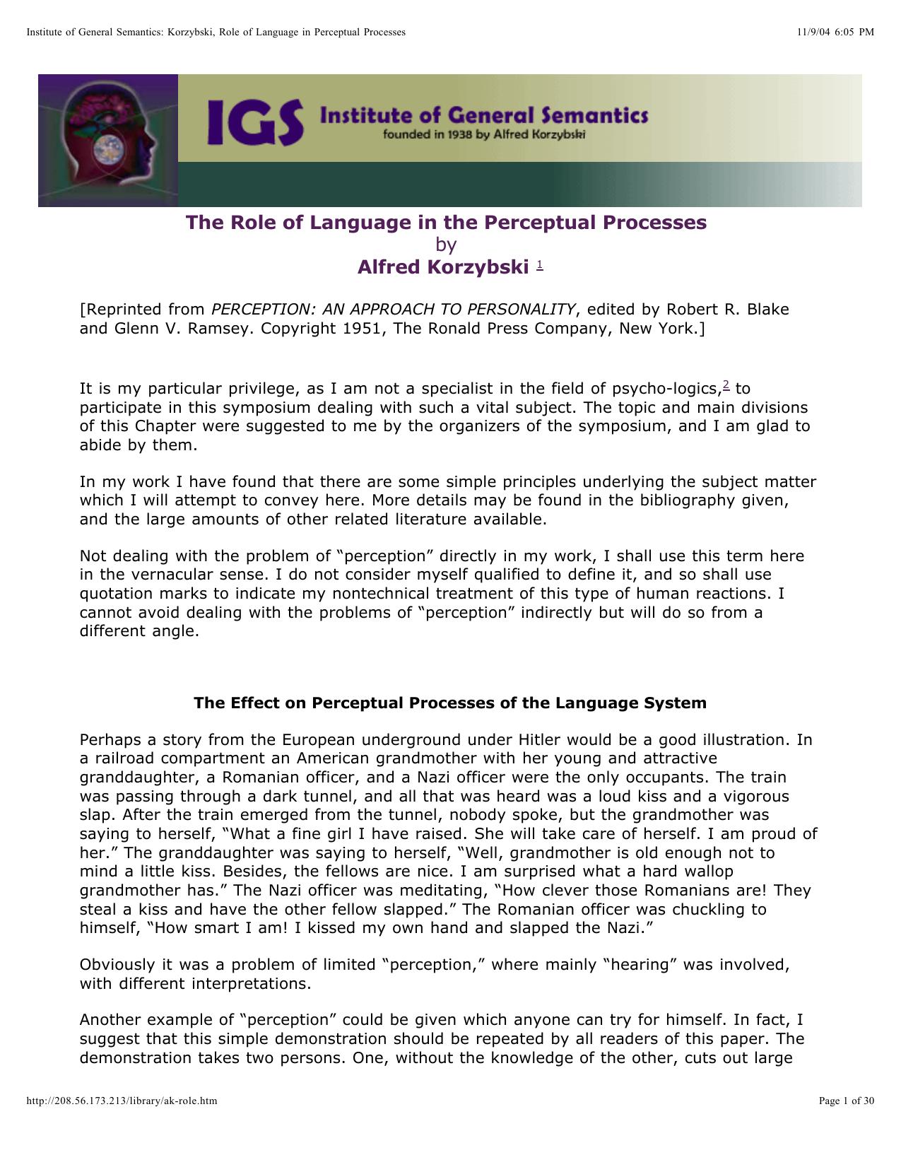 The Role of Language in the Perceptual Processes - Essay