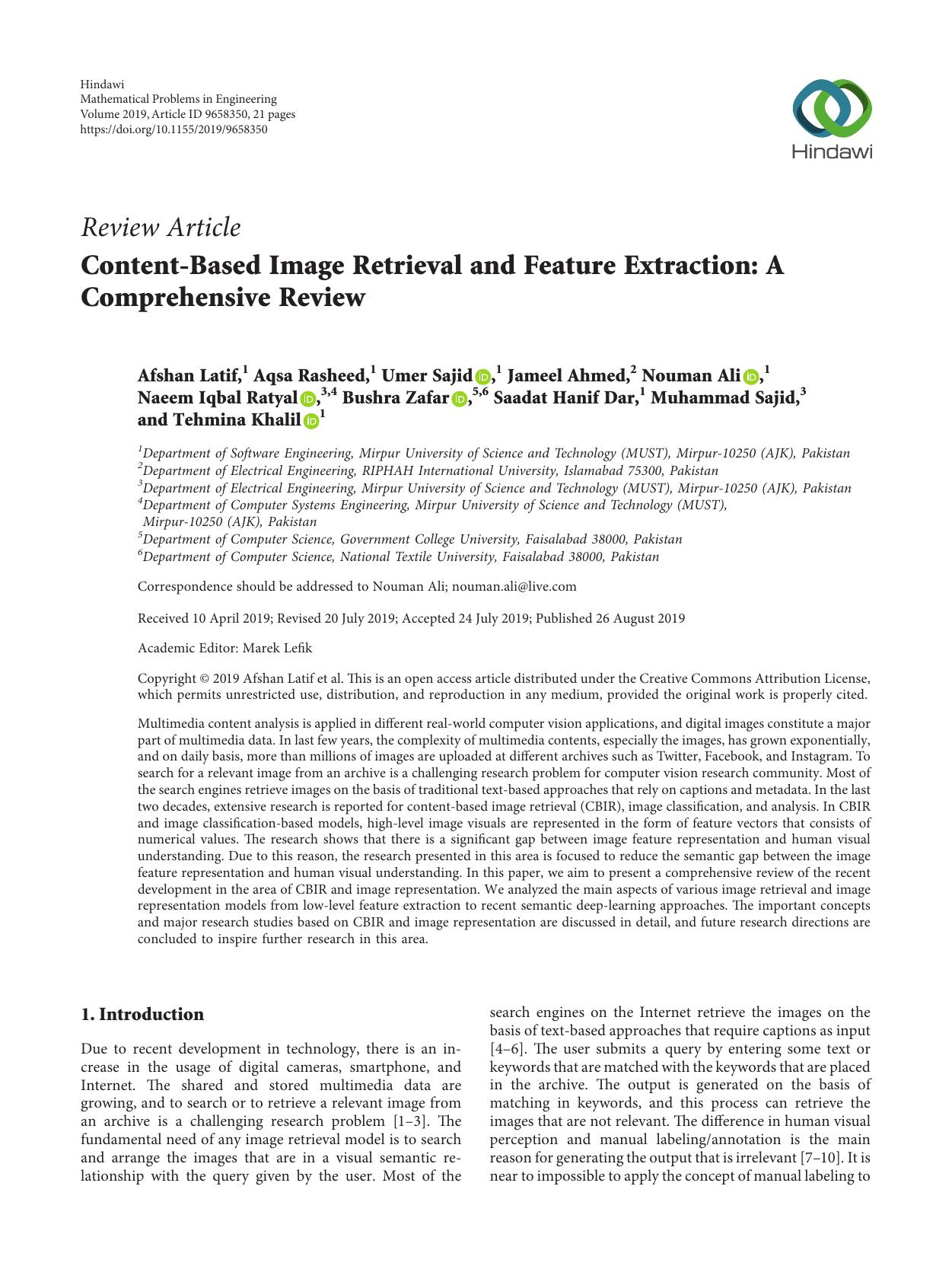 Content-Based Image Retrieval and Feature Extraction: A  Comprehensive Review - Article