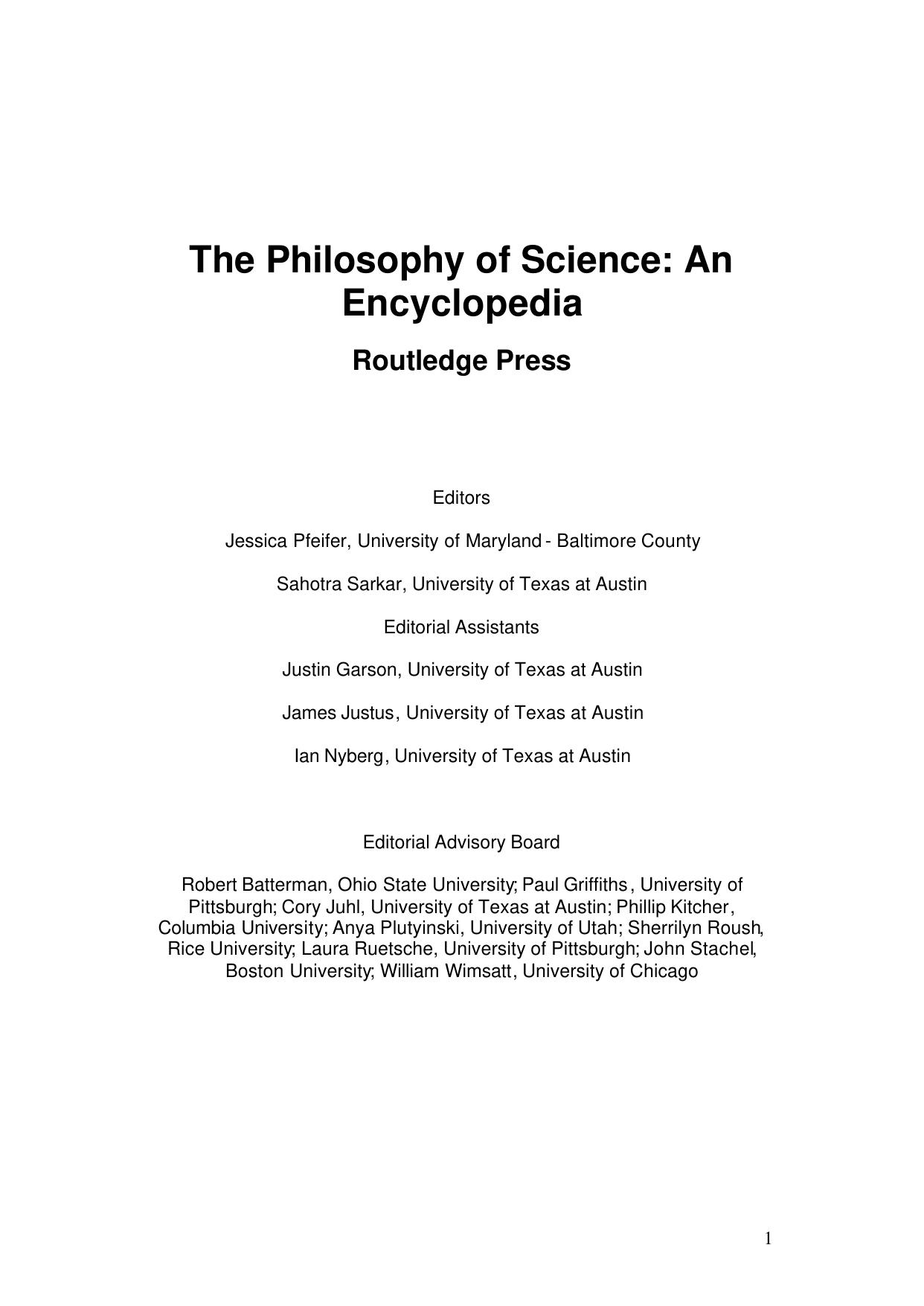 The Philosoph of Science - An Encyclopedia - Summary