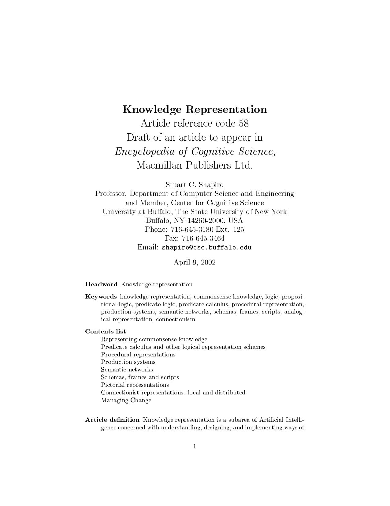Knowledge Representation - Draft