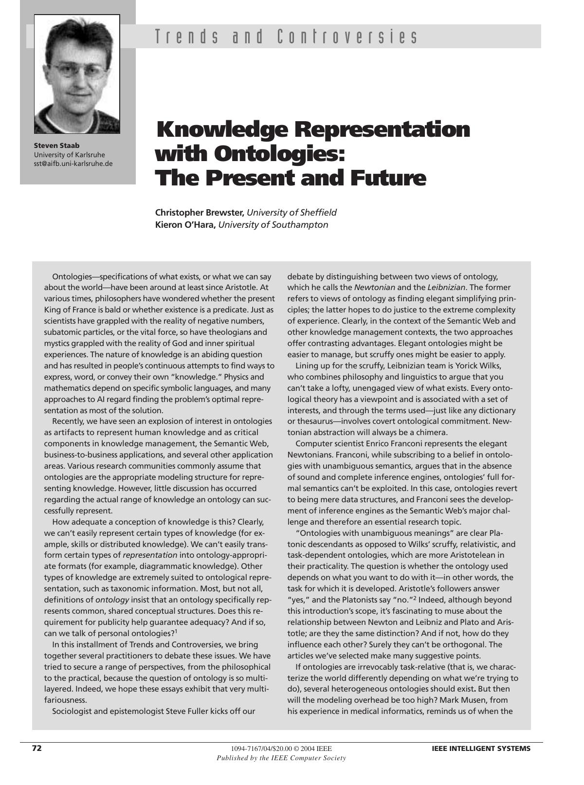 Knowledge Representation with Ontologies: The Present and Future