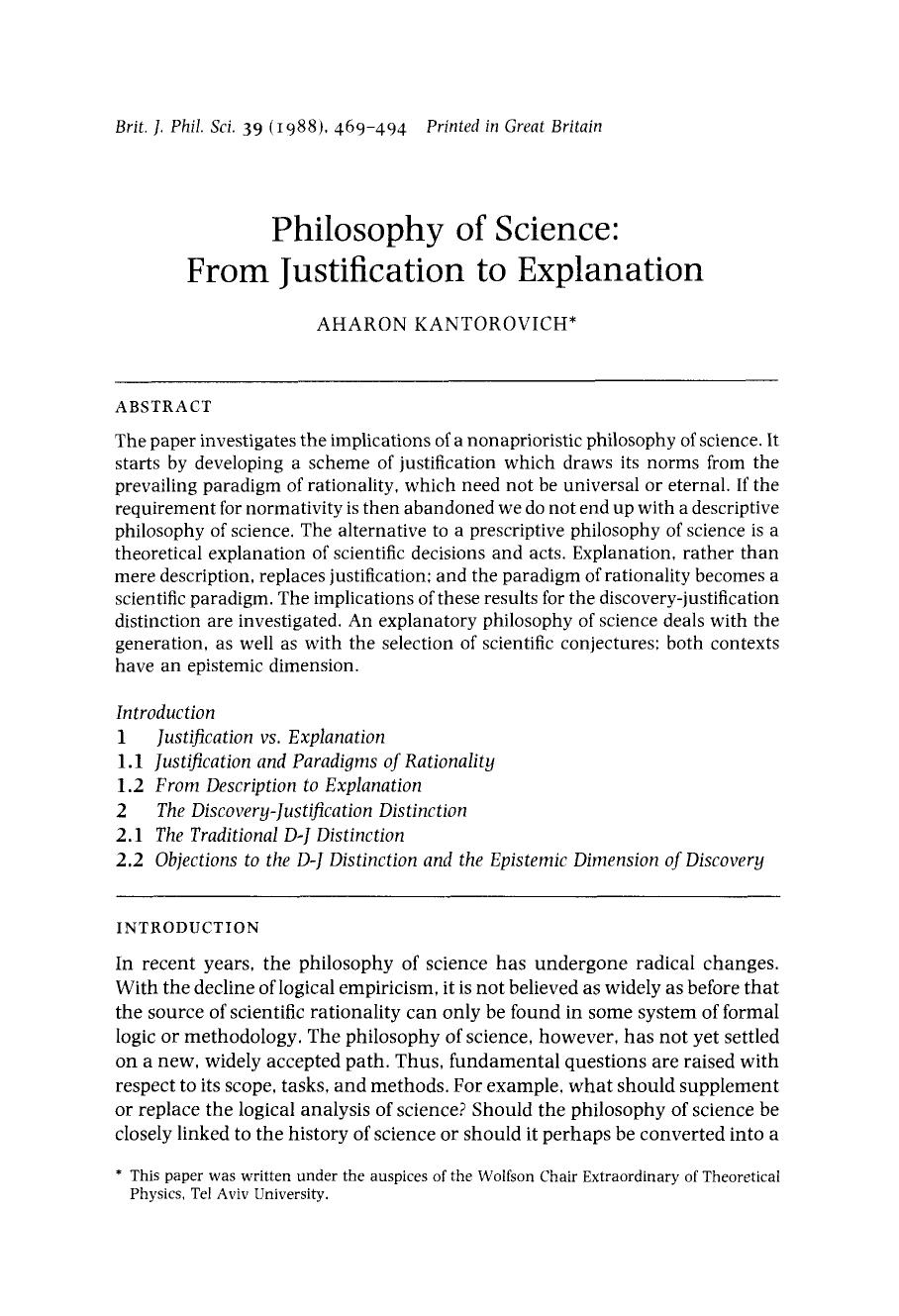 Philosophy of Science - From Justification - Paper