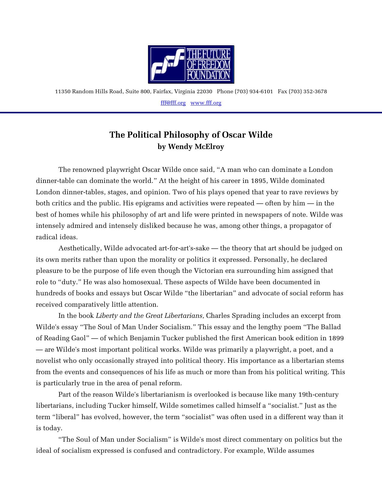 The Political Philosophy of Oscar Wilde - Essay