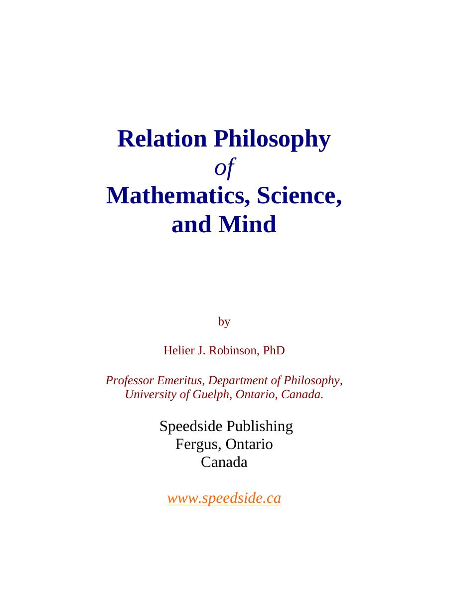 Relation Philosophy of Mathematics, Science and Mind