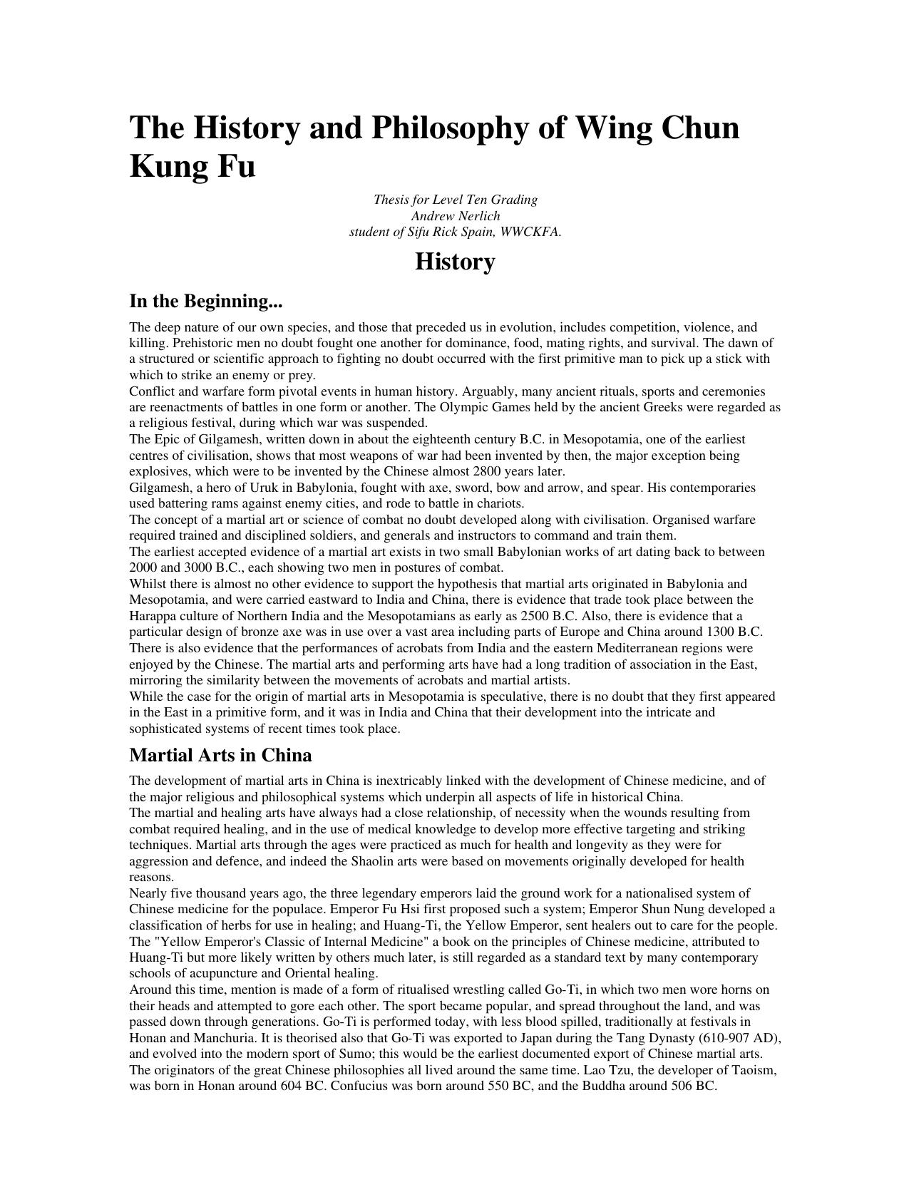 The History and Philosophy of Wing Chun Kung Fu