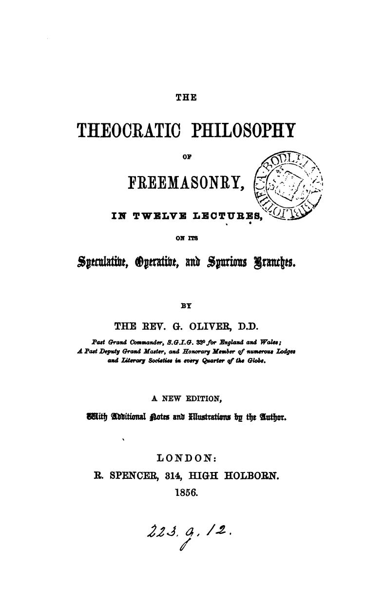 The Theocratic Philosophy of Freemasonry in 12 Lectures