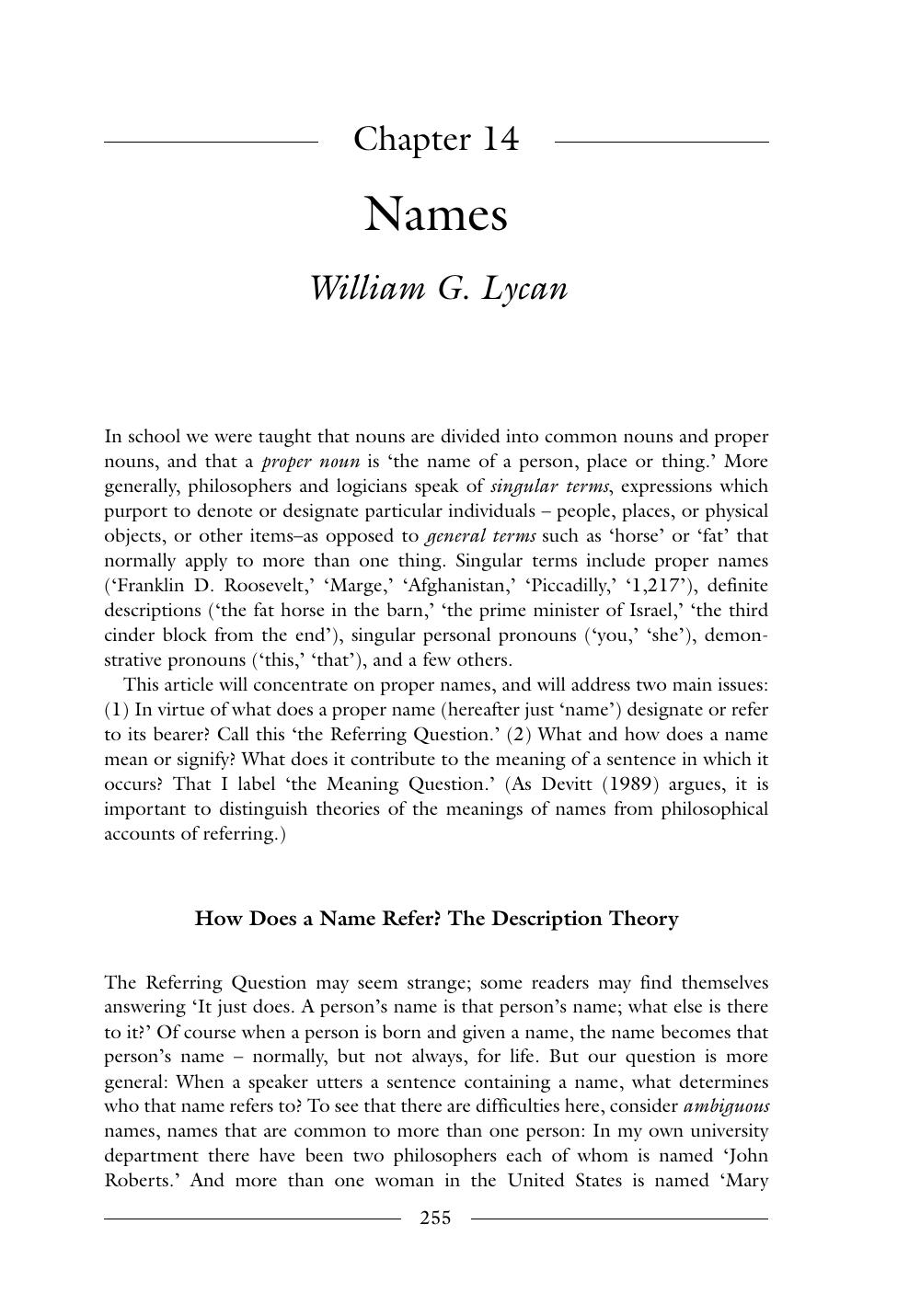 Names (The Blackwell Guide To The Philosophy Of Language (Blackwell, 2006) - Chapter 14