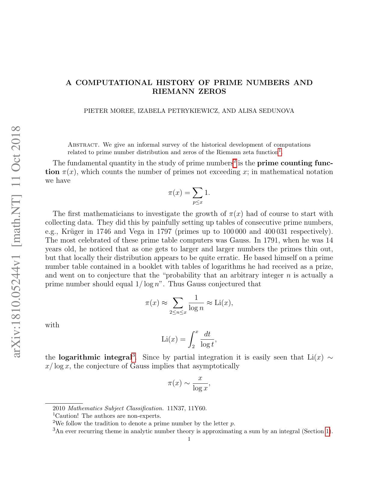 A Computational History Of Prime Numbers & Riemann Zeros - Paper