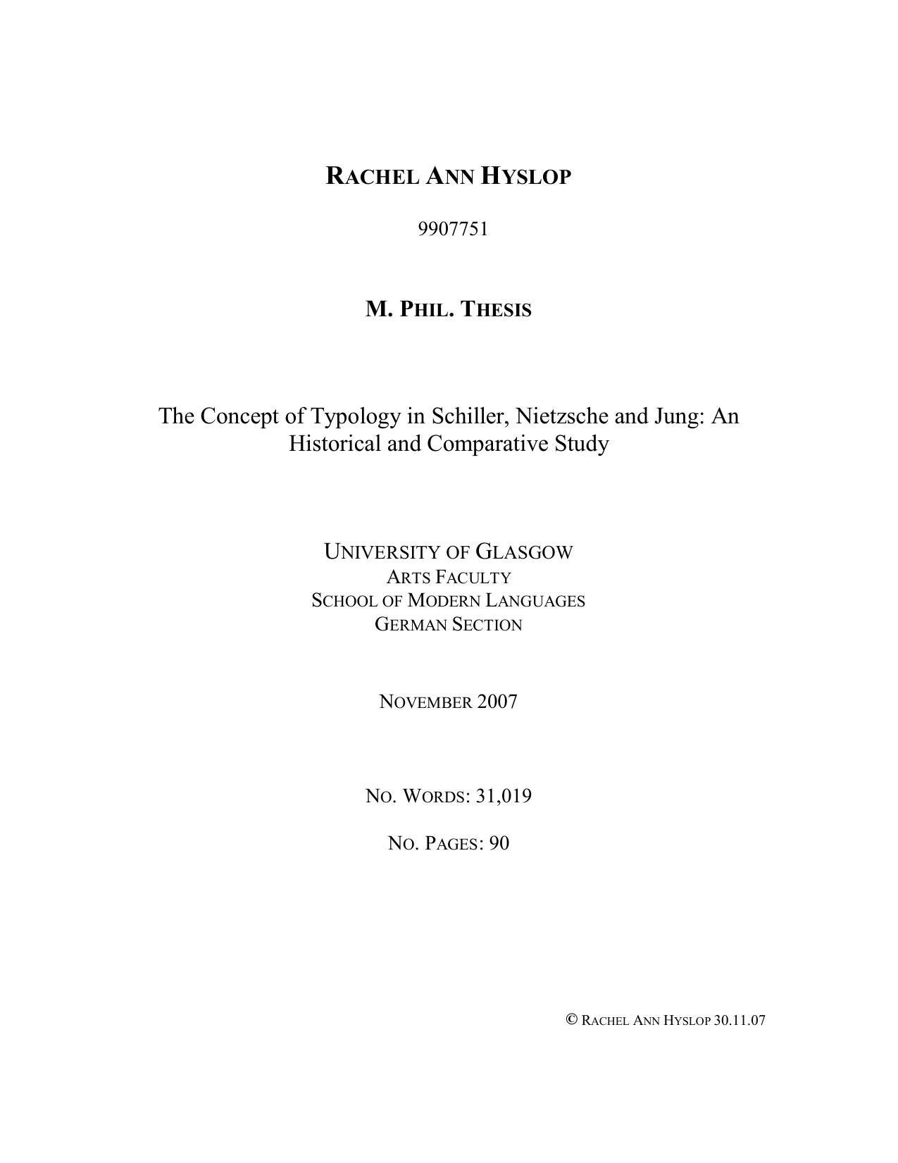 The Concept of Typology in Schiller, Nietzsche and Jung: An Historical and Comparative Study - Thesis