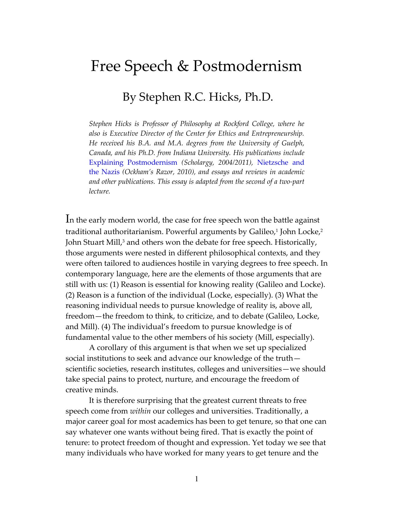 Free Speech & Postmodernism