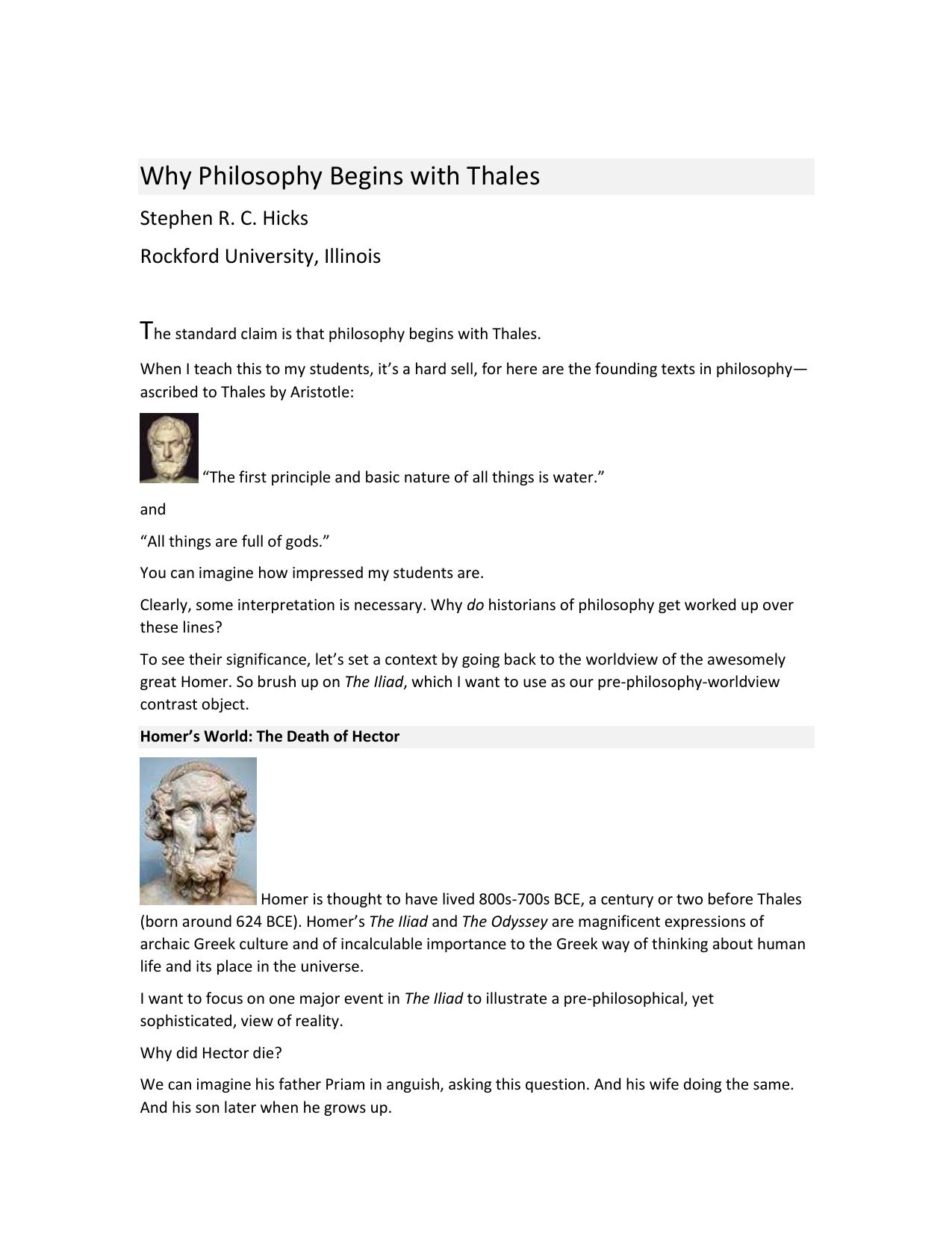 Why Philosophy Begins with Thales