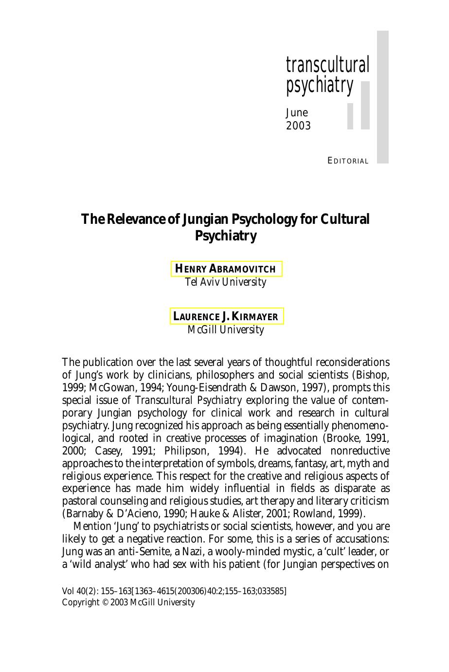 The Relevance of Jungian psychology for Cultural Psychiatry - Article