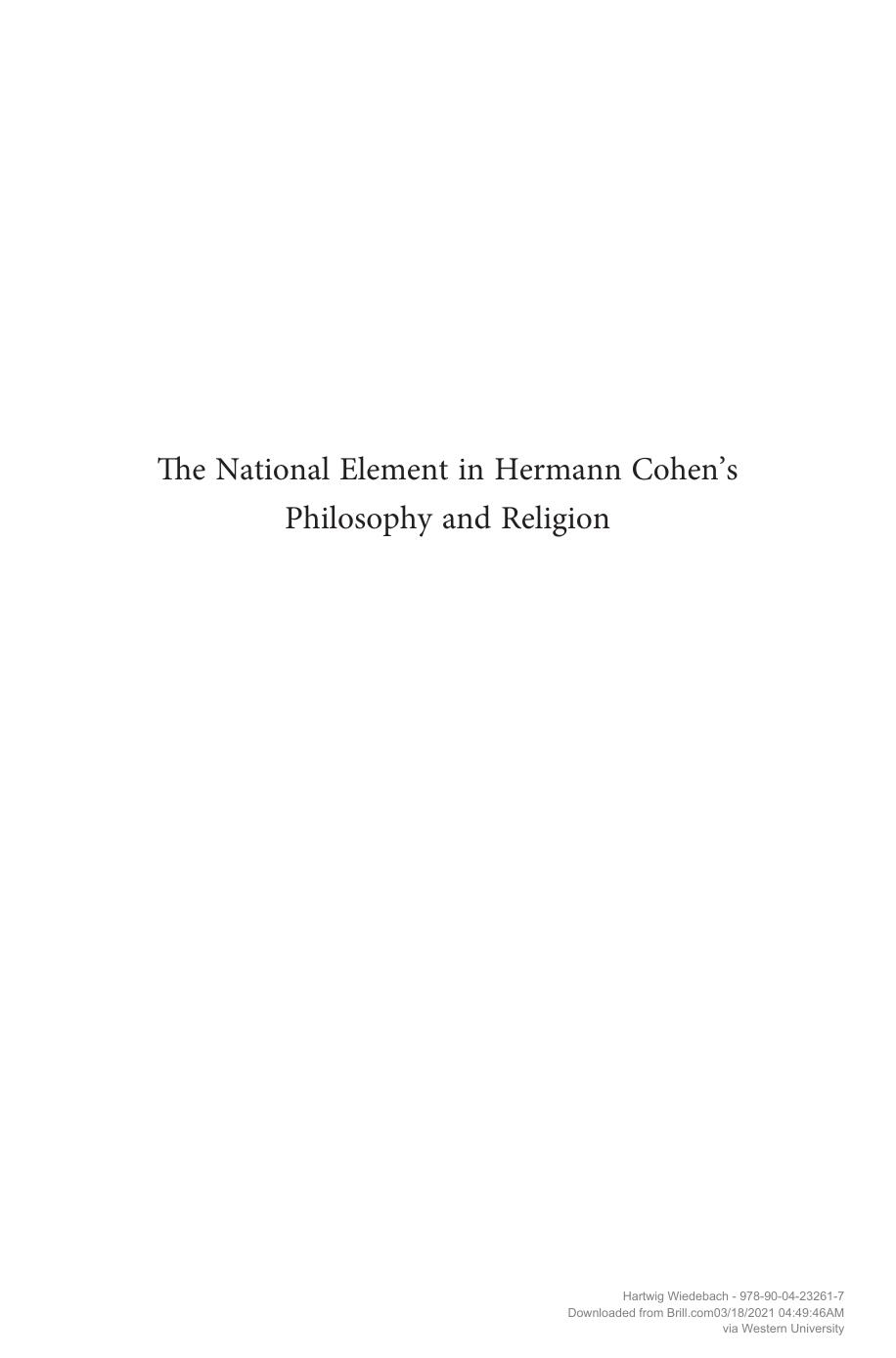 The National Element in Hermann Cohen's Philosophy and Religion