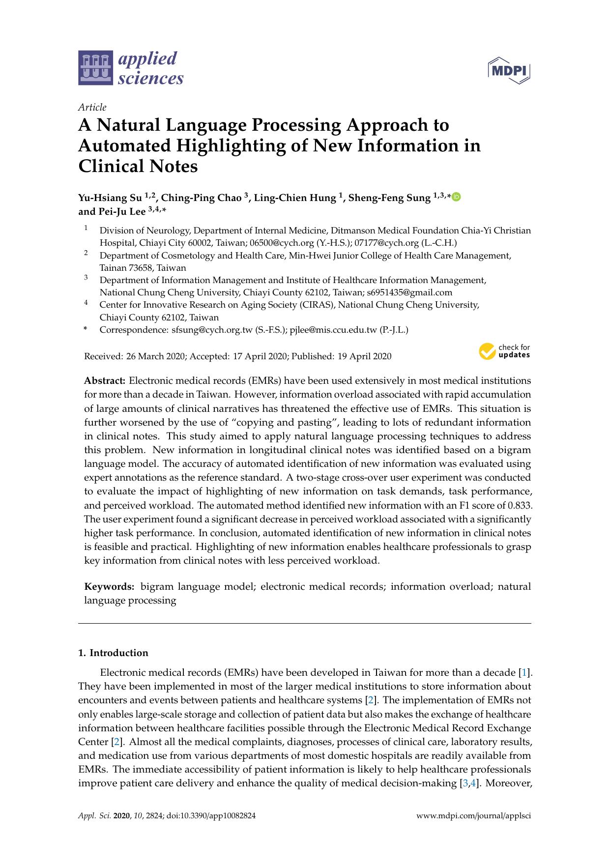 A Natural Language Processing Approach to Automated Highlighting of New Information in Clinical Notes