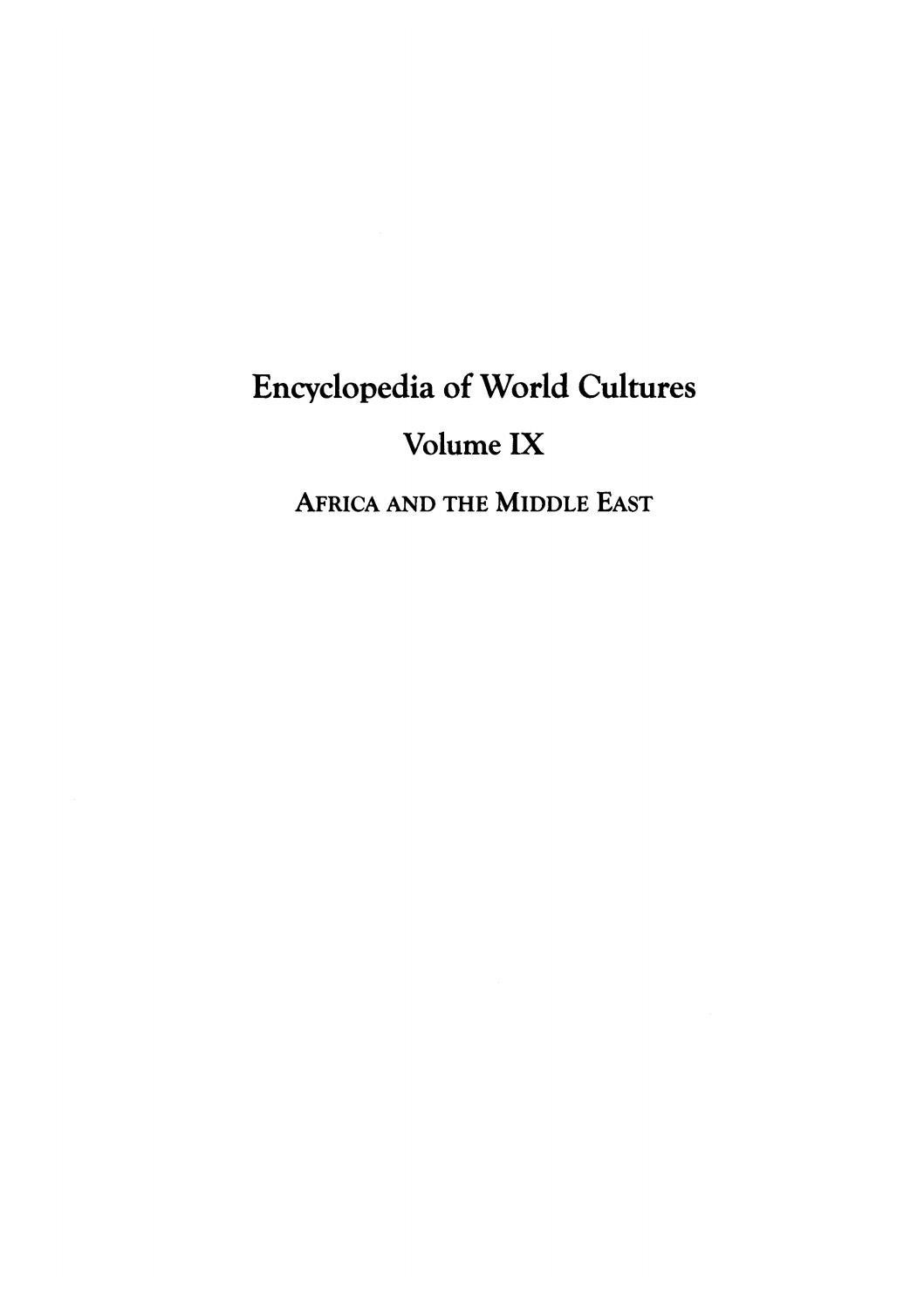Encyclopedia of World Cultures. africa and the middle east