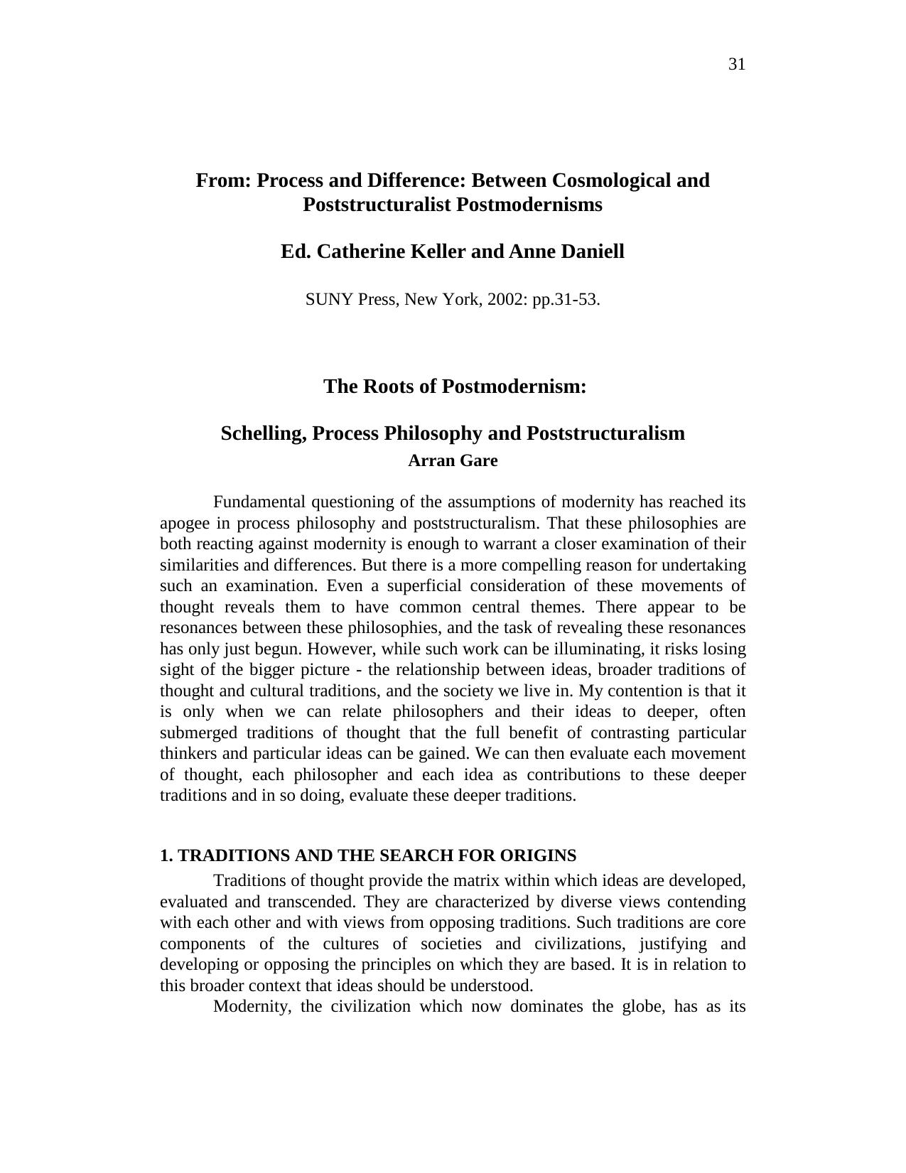 Process and Difference: Between Cosmological and  Poststructuralist Postmodernisms - Article