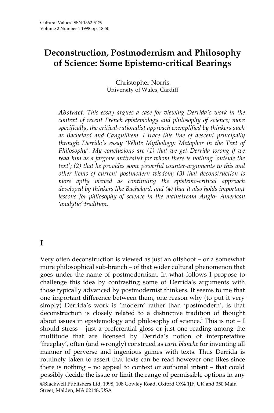 Deconstruction, Postmodernism and Philosophy  of Science: Some Epistemo-critical Bearings - Essay