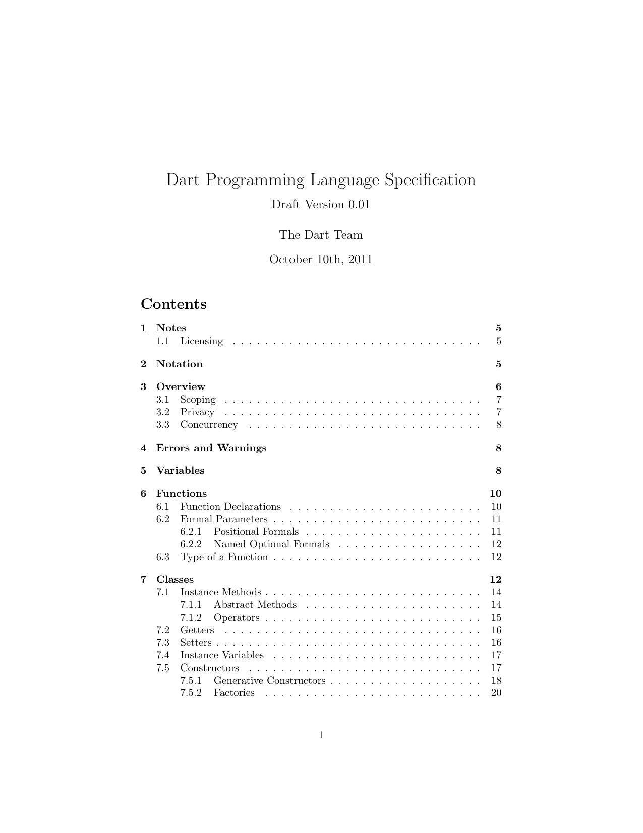 Dart Programming Language Specification - Draft Version v0.01