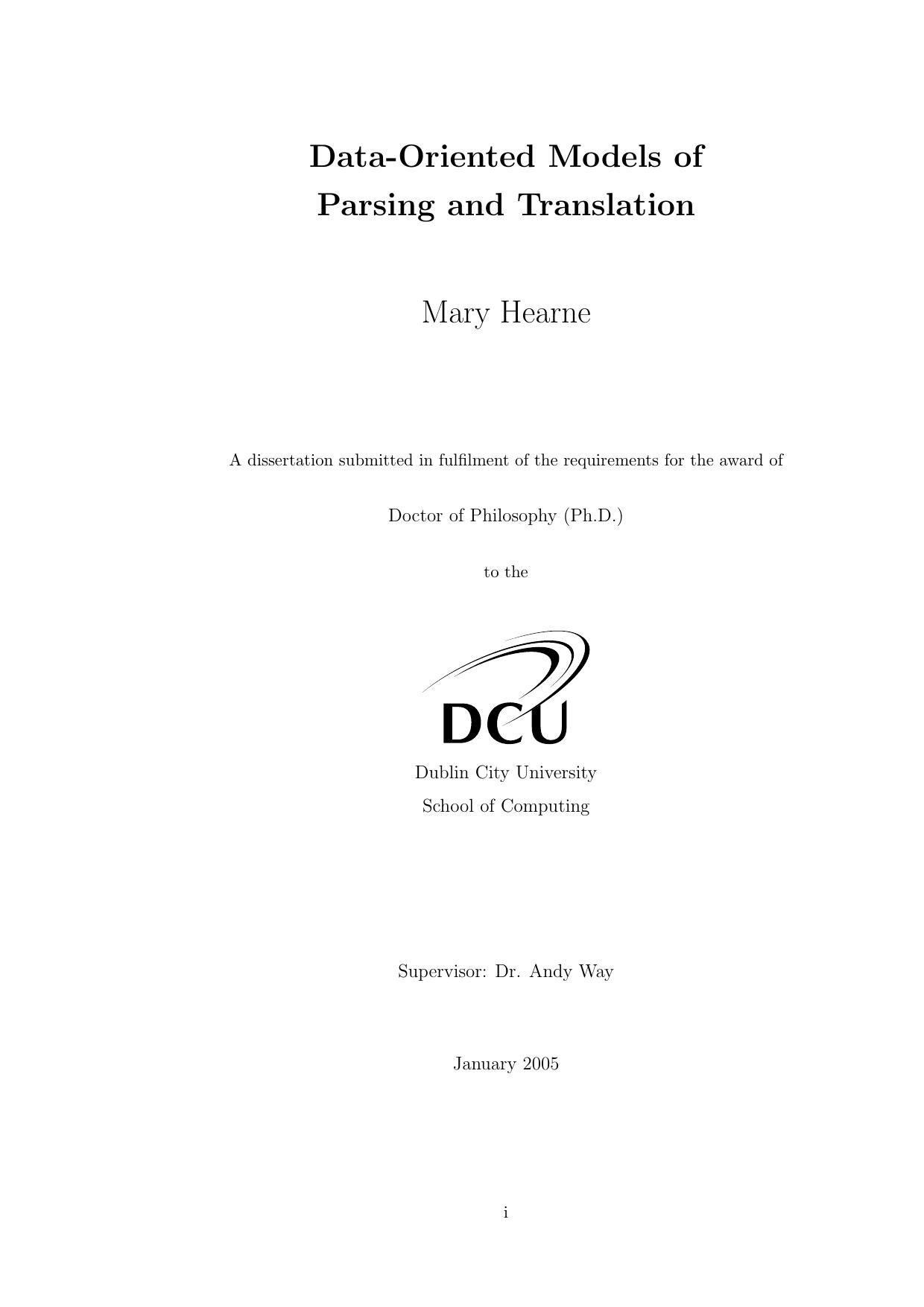 Data-Oriented Models of Parsing and Translation - Thesis
