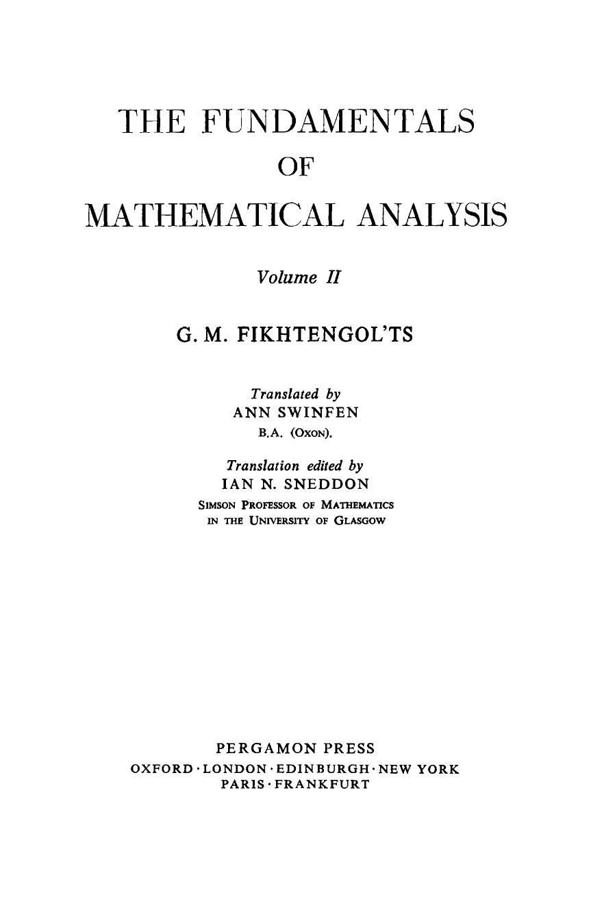 Fundamentals of Mathematical Analysis v. 2