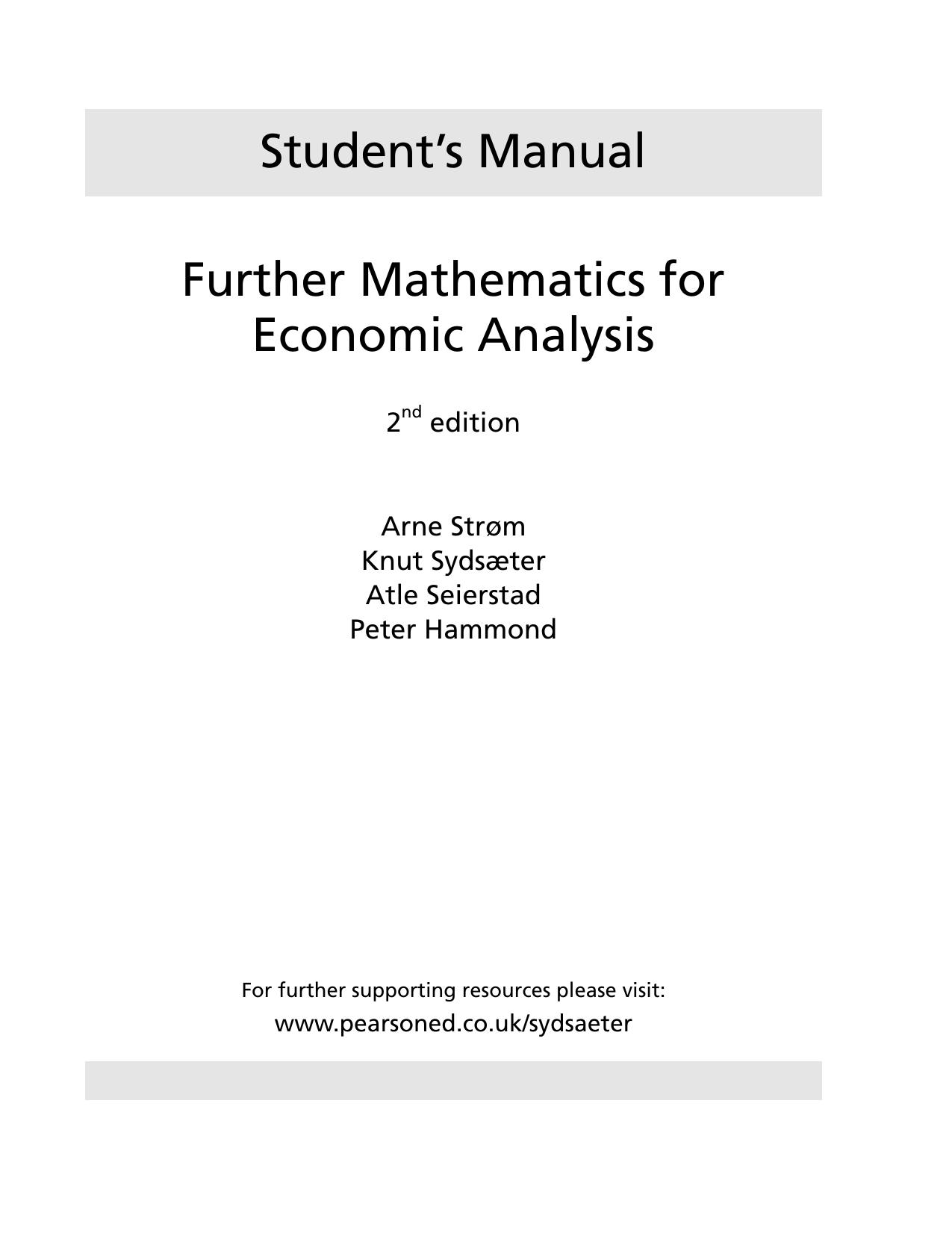 Further Mathematics for  Economic Analysis 2 ed.