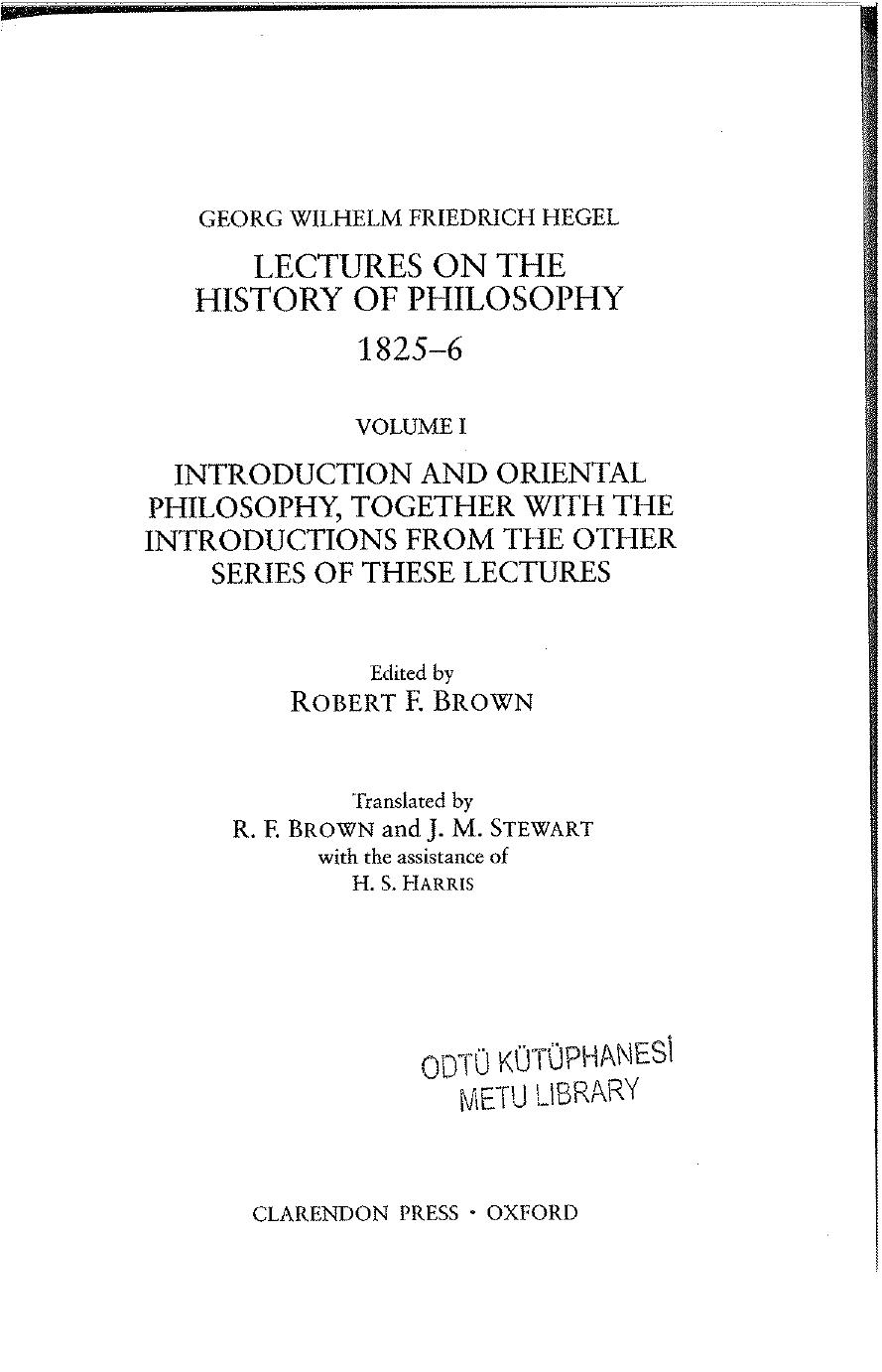 Hegel Lectures on the History of Philosophy 1825-6 Volume I Introduction and Oriental Philosophy (Georg Wilhelm Friedrich Hegel)
