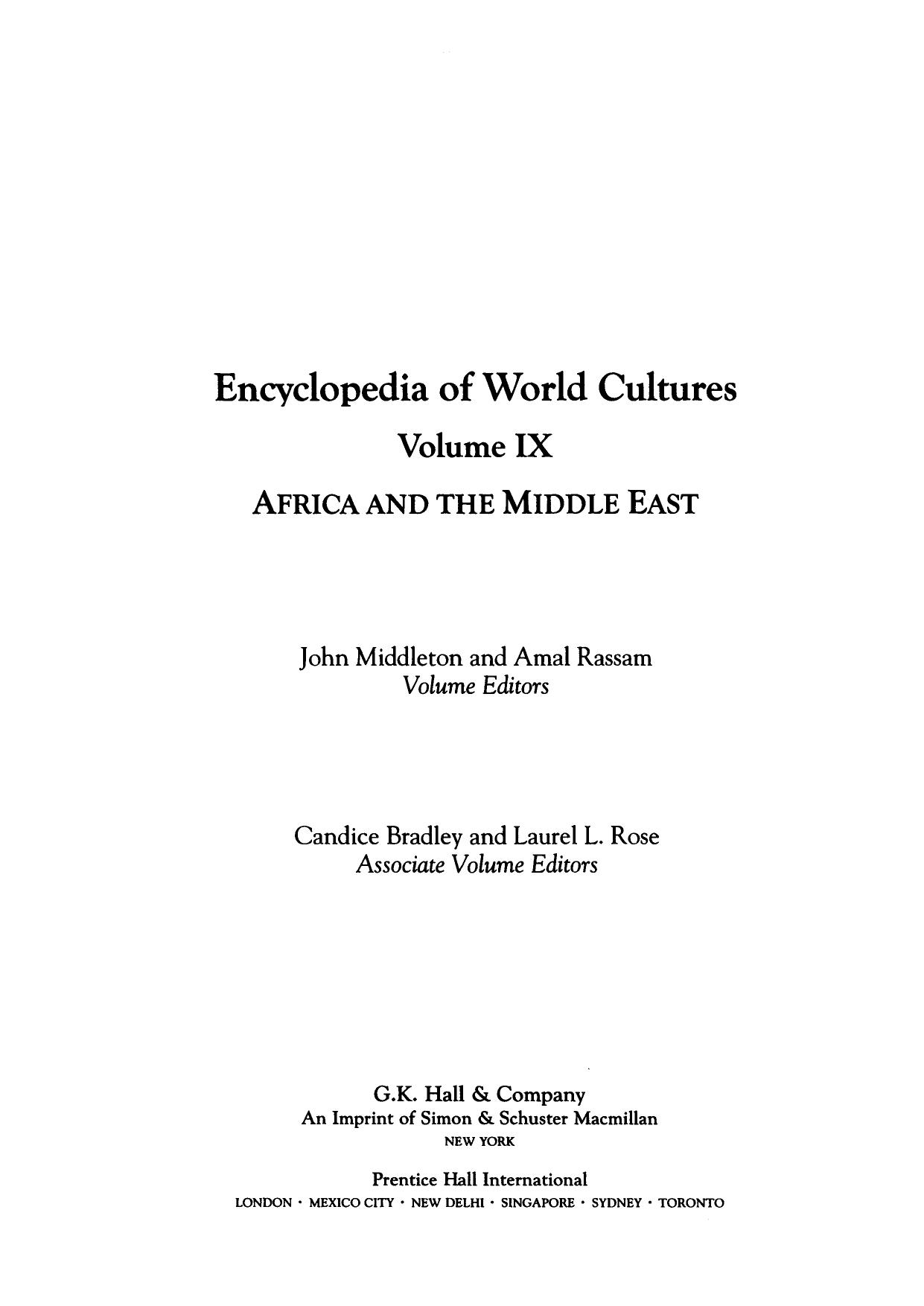 Encyclopedia of World Cultures (Encyclopedia of World Cultures Series) Africa and the Middle East