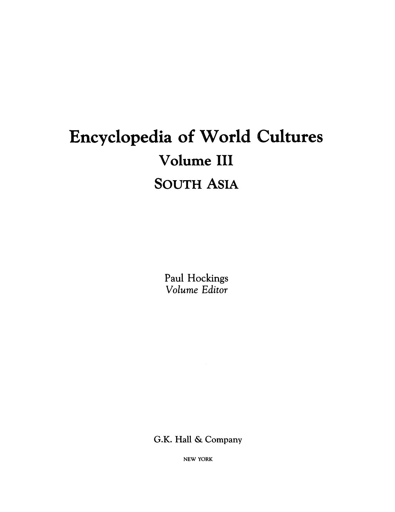 Encyclopedia of World Cultures South Asia