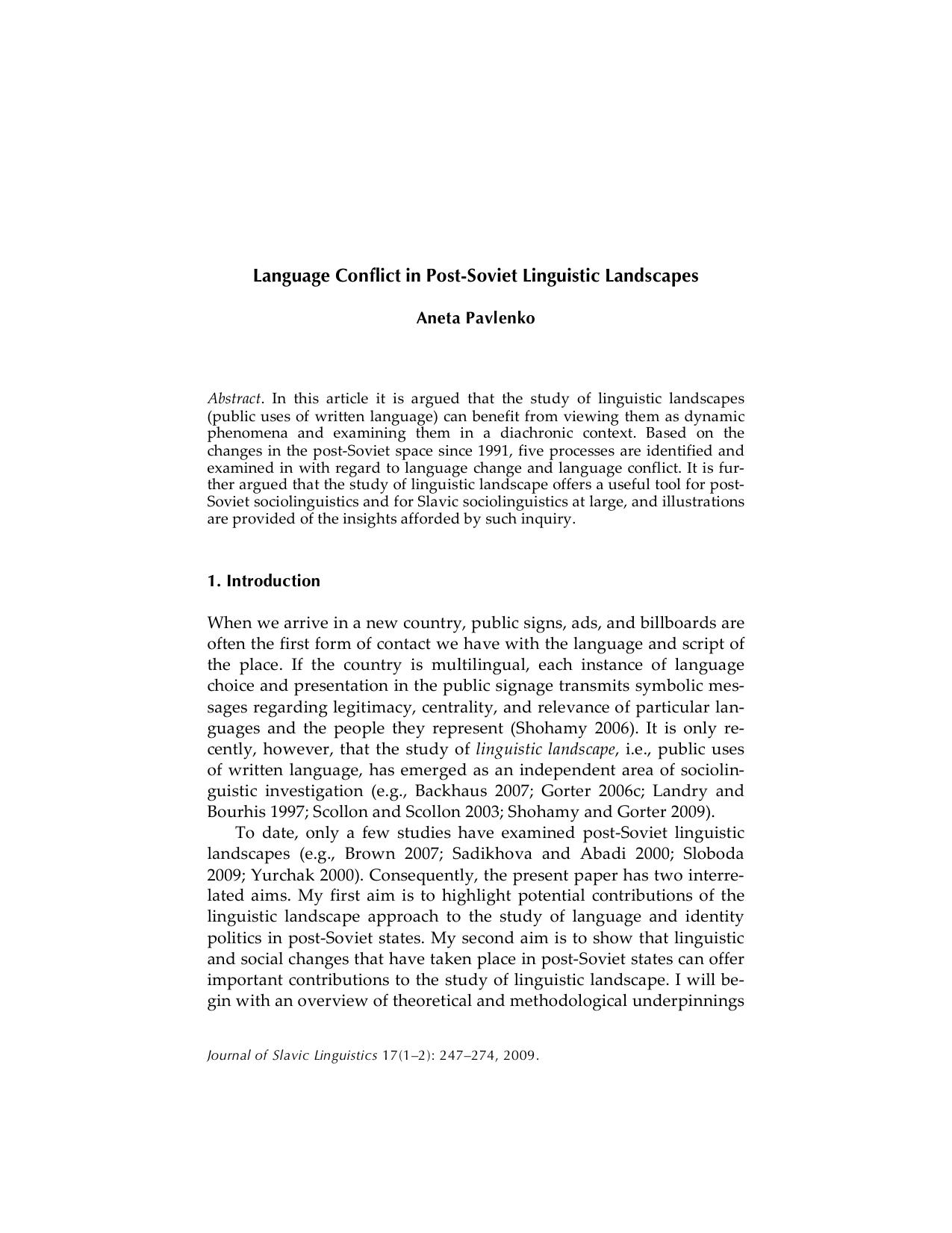 Language Conflict in Post-Soviet Linguistic Landscapes - Paper
