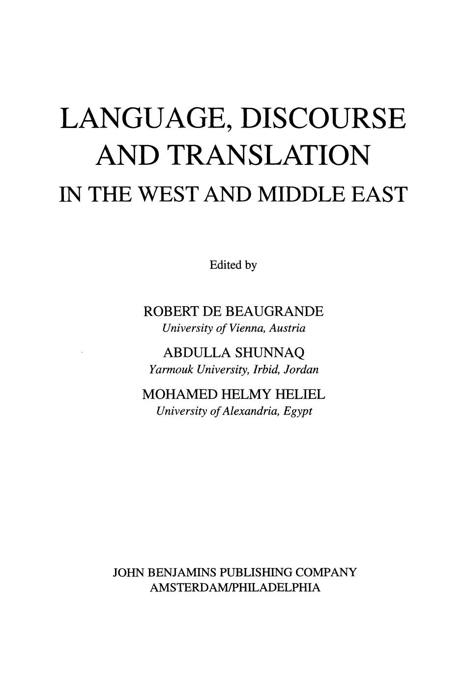 Language, Discourse, and Translation in the West and Middle East