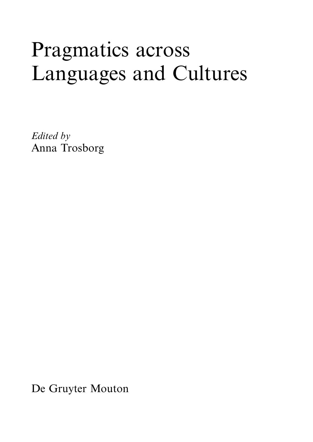 Pragmatics Across Languages and Cultures