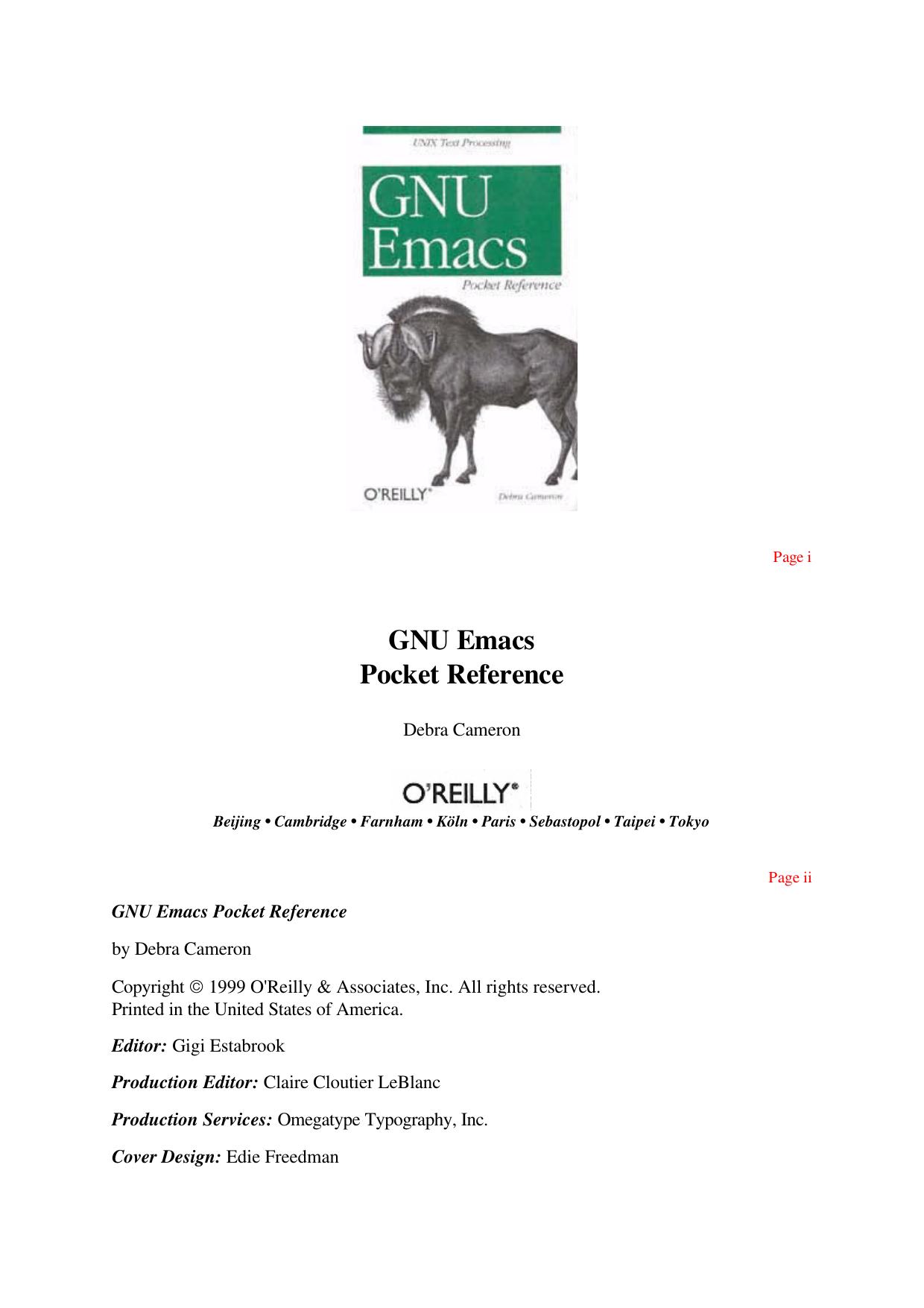 GNU Emacs Pocket Reference