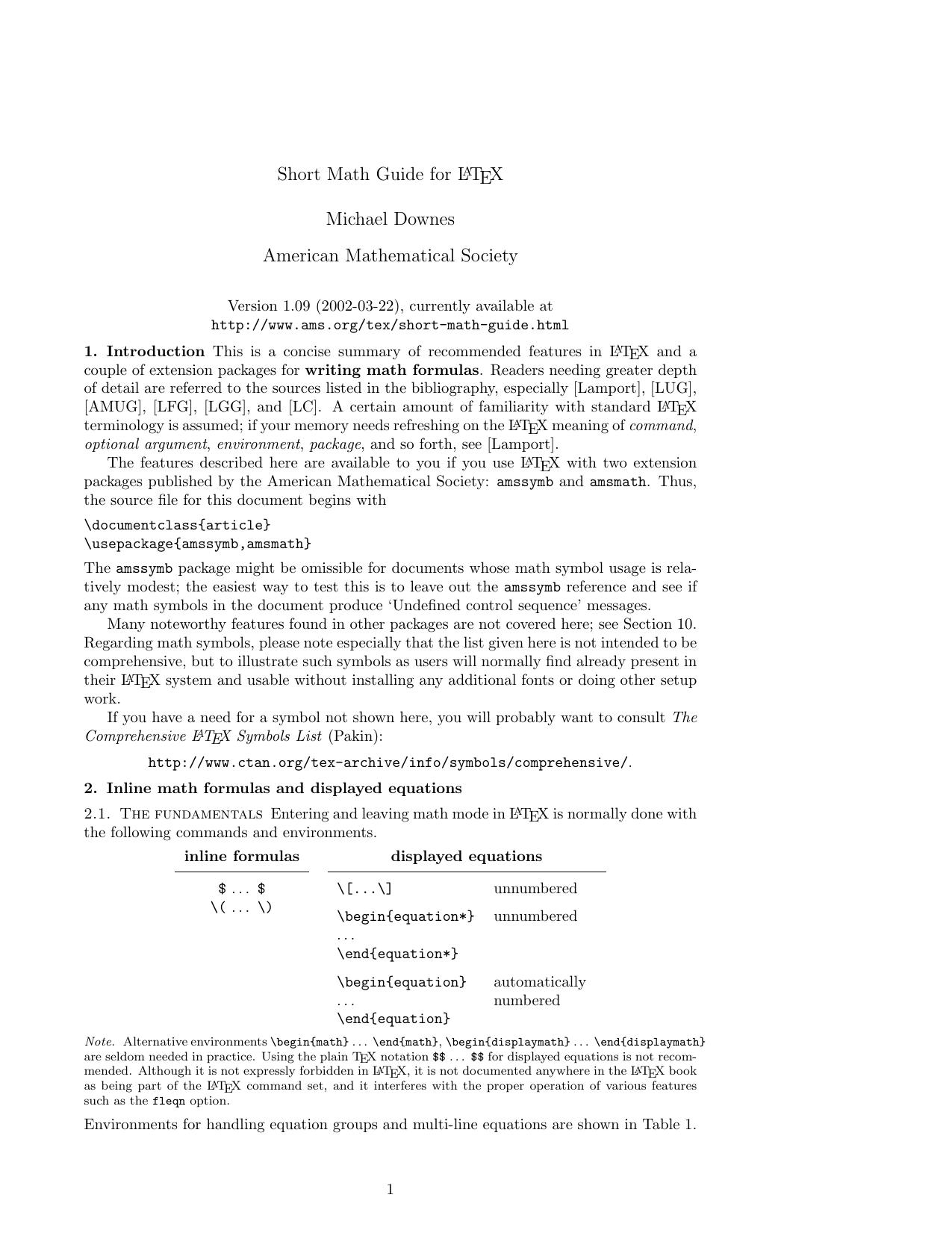 Short Math Guide for LaTeX