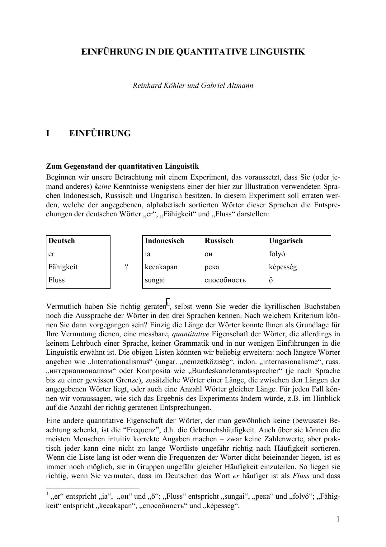 Einführung in die Quantitative Linguistik - Essay