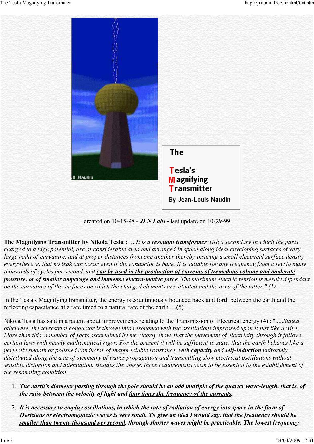 The Magnifying Transmitter by Nikola Tesla