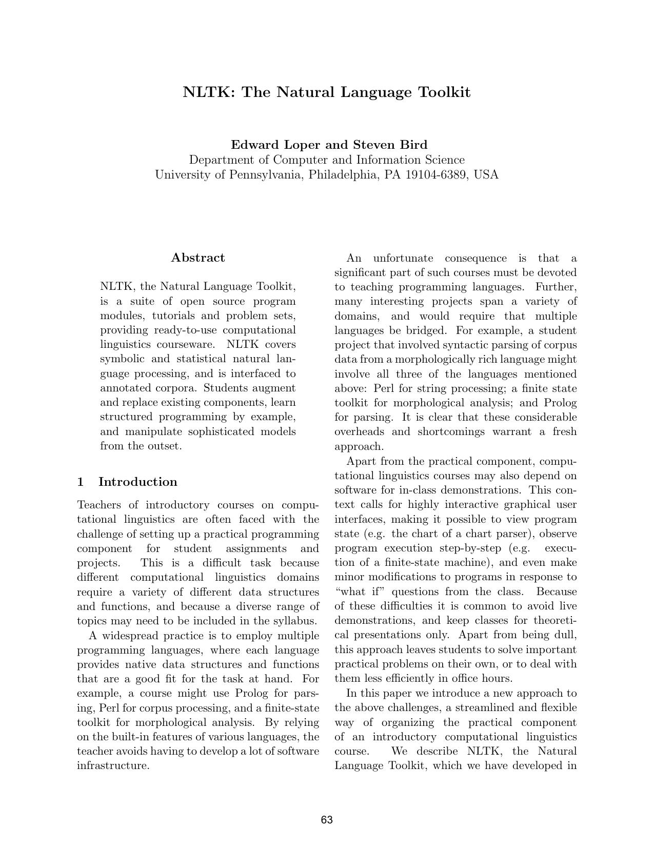 NLTK: The Natural Language Toolkit - Paper (Joint Authors) - 2nd