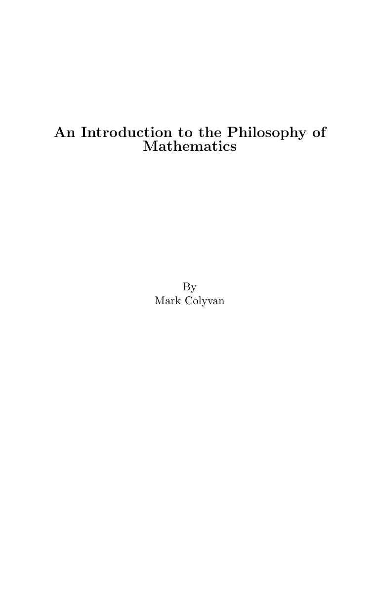 An Introduction to the Philosophy of Mathematics