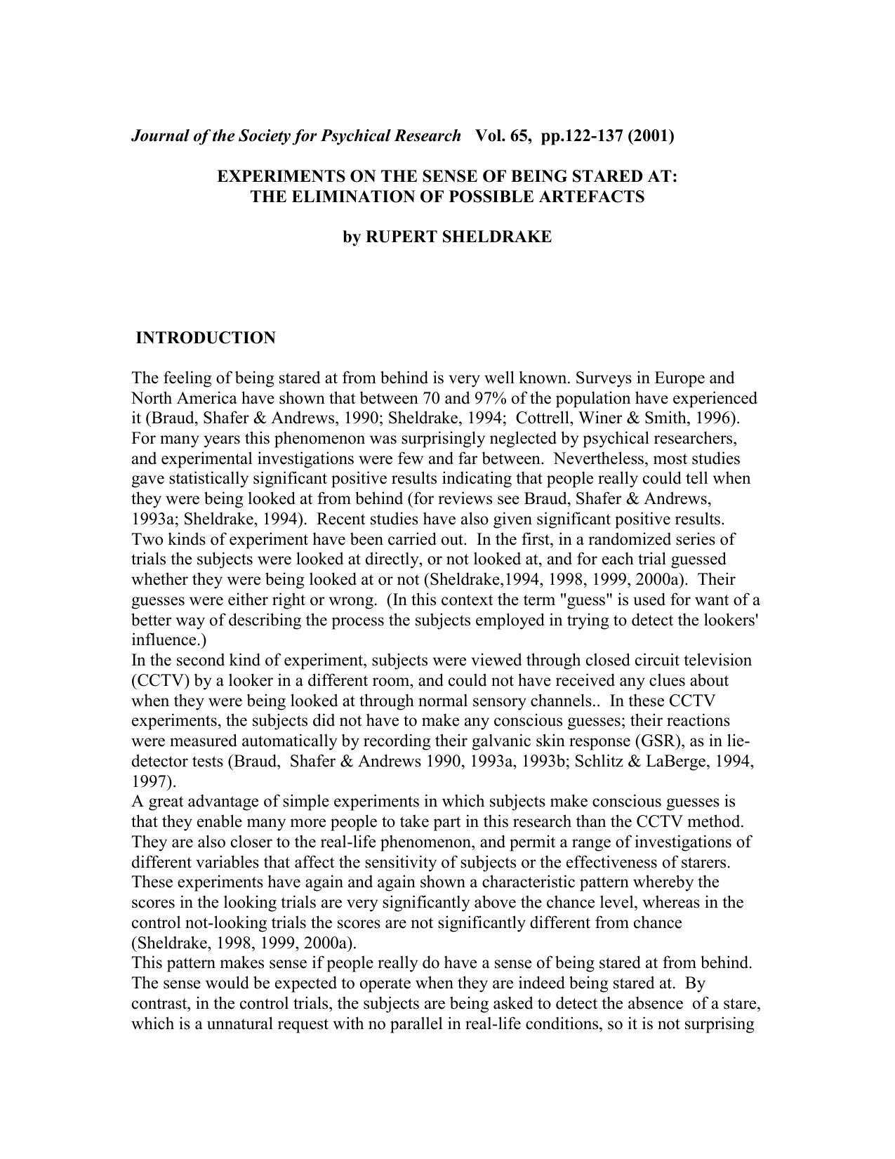 Journal of the Society for Psychical Research Vol. 65, pp.122-137 (2001)