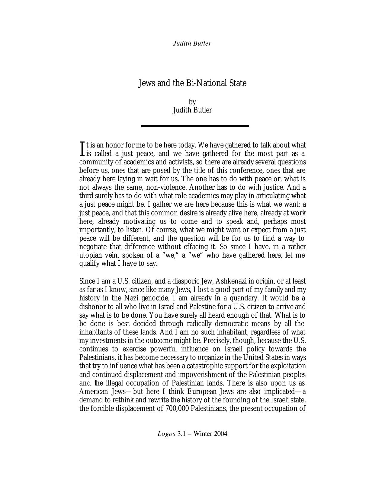 Jews and the Bi-National State [Essay]
