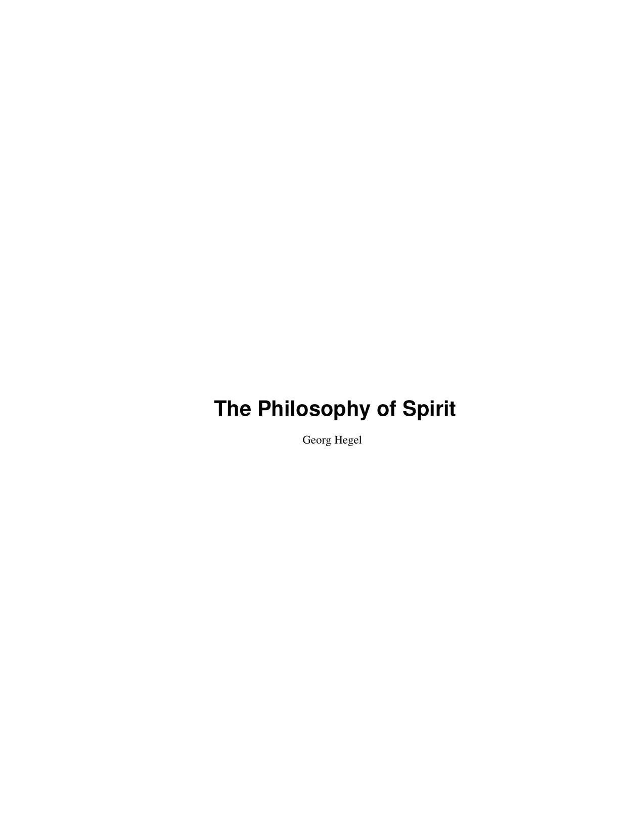 The Philosophy of Spirit