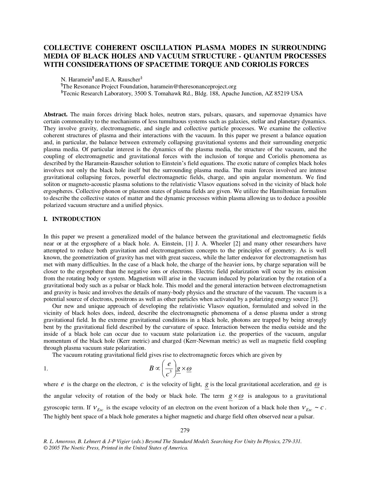 A Balance Equation Between the Collapsing Gravitational Spacetime Torque and the Electromagnetic Energized Plasma of the Coriolis Forces in the Surrounding Media - Paper