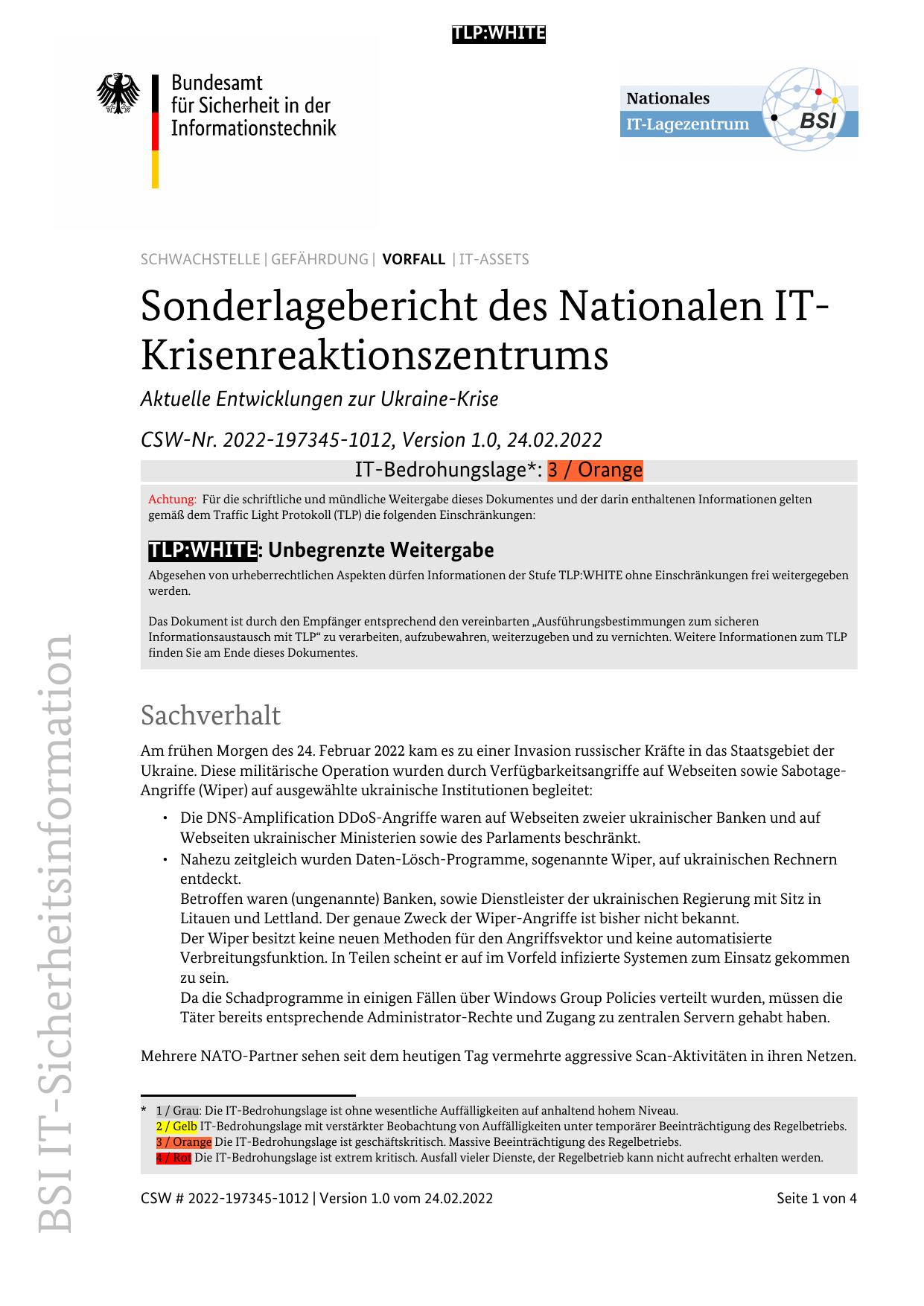 Sonderlagebericht des Nationalen IT-Krisenreaktionszentrums