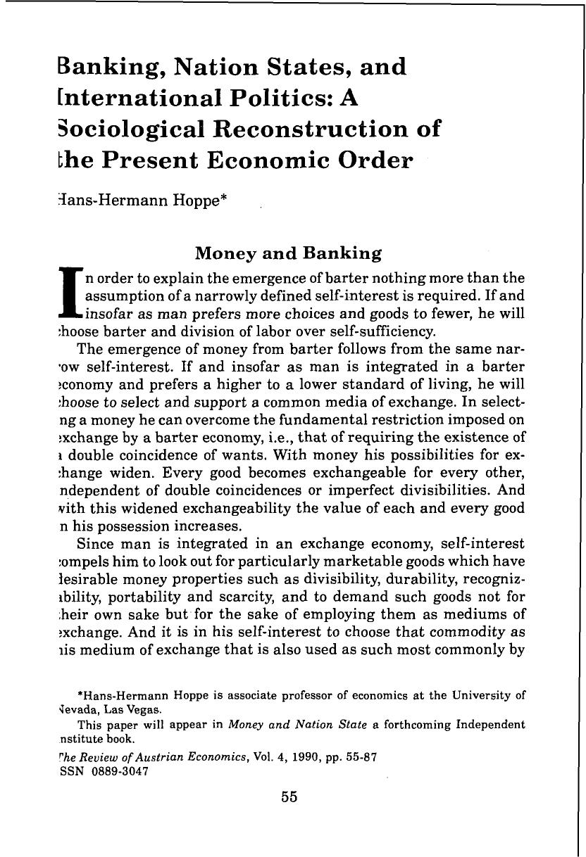 Banking, Nation-States, And International Politics - Article - The Review of Austrian Economics