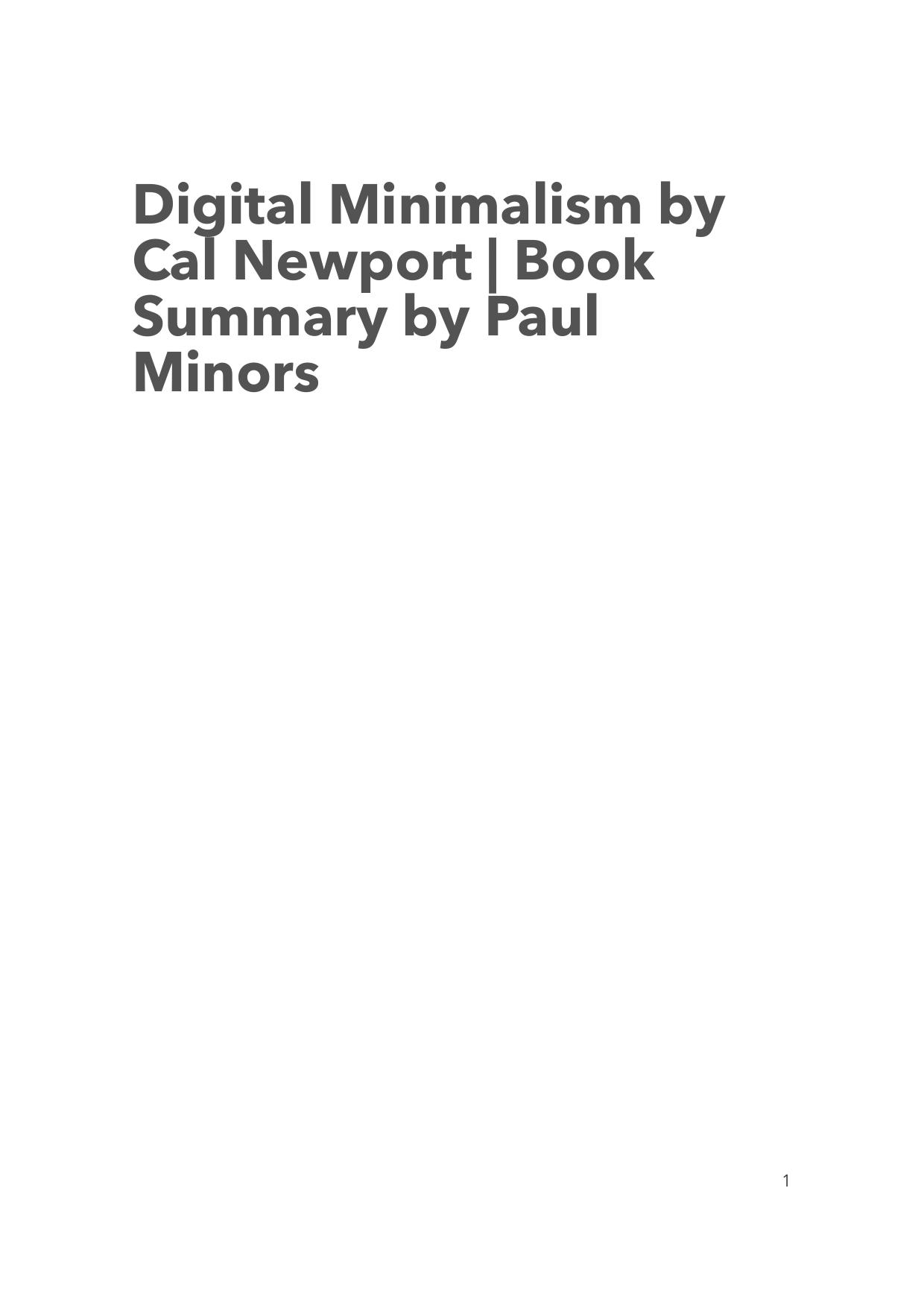 Digital Minimalism by Cal Newport - Book Summary